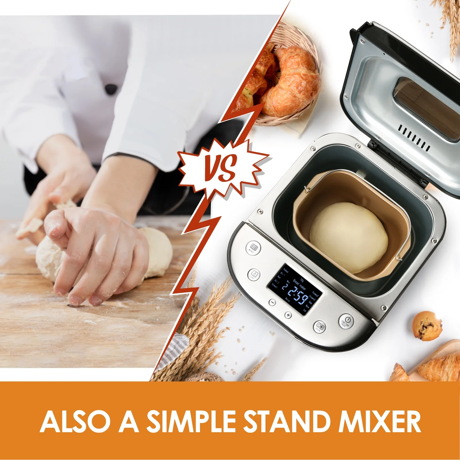 15-in-1 Bread Machine, 2LB Stainless Steel Automatic Bread Maker with Recipes-Silver - Image 6
