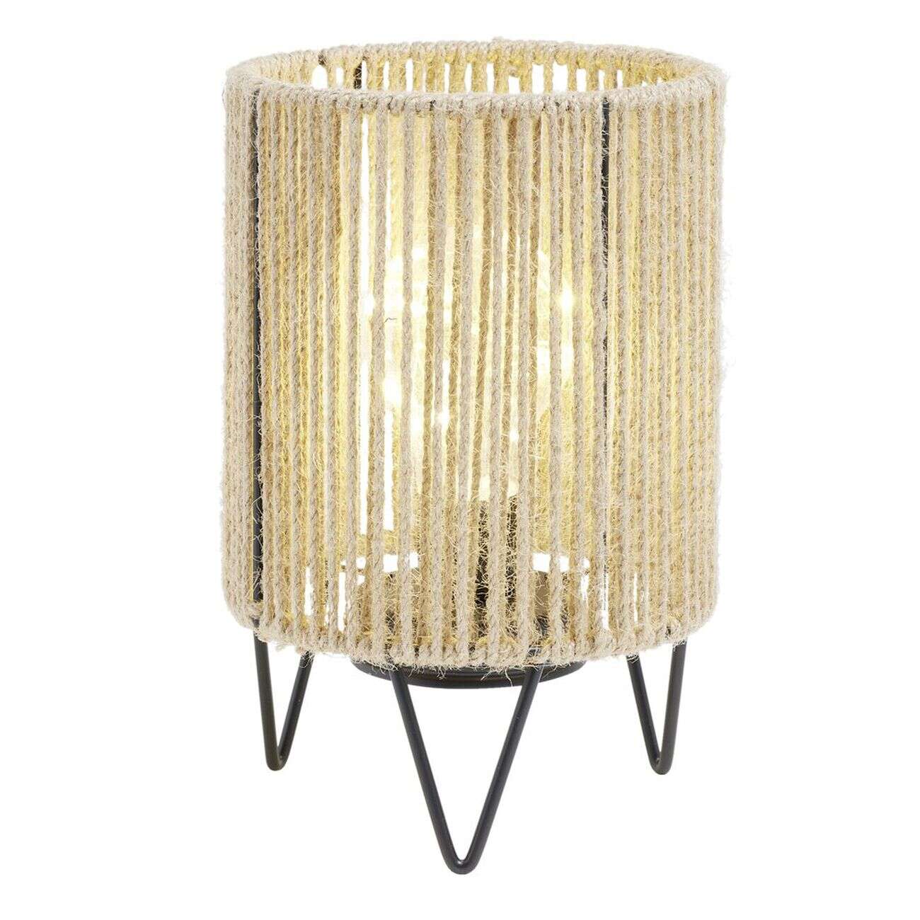 Lampe à poser corde naturelle pieds métal noir Ø13xH21cm