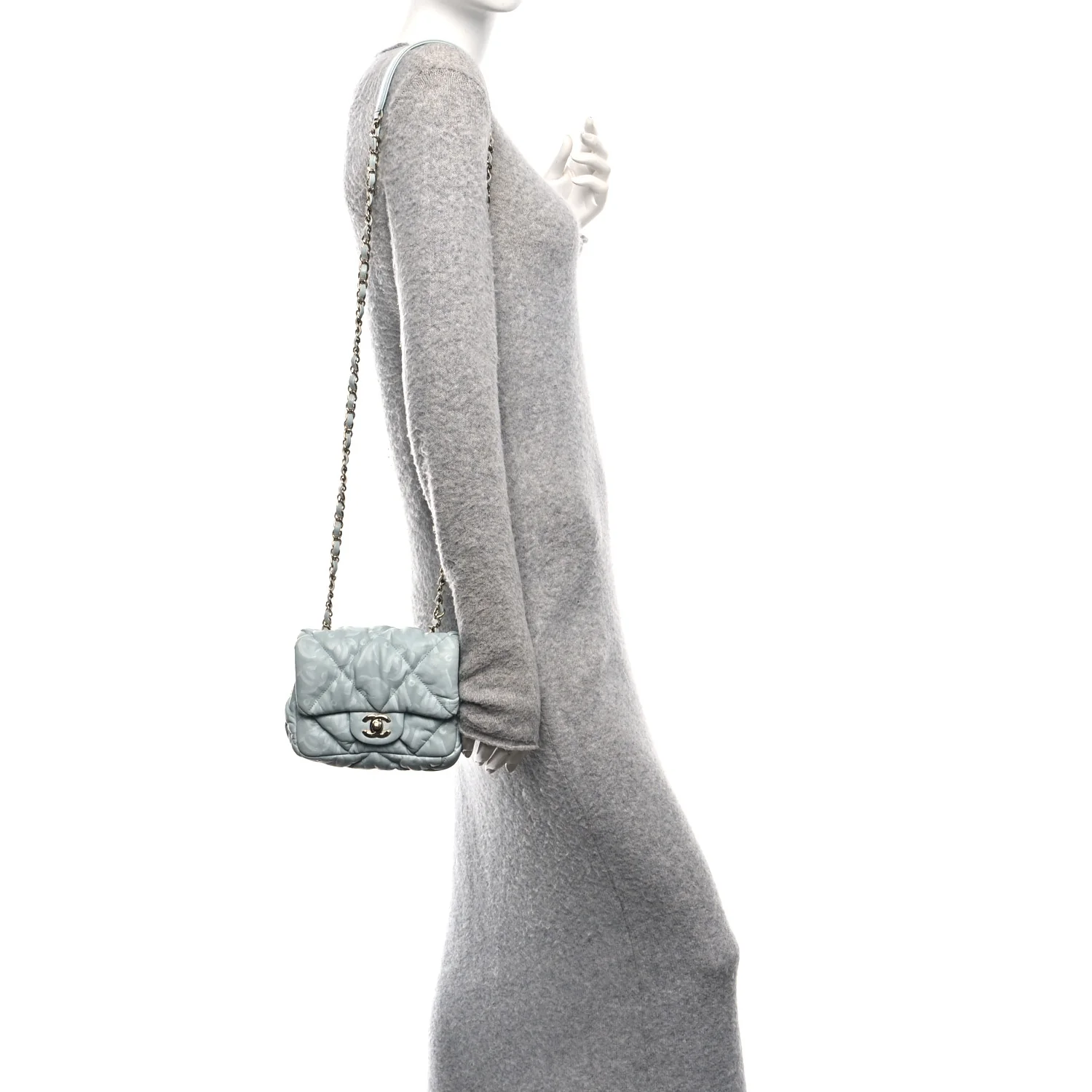Lambskin Quilted Printed CC Mini Square Flap Light Blue