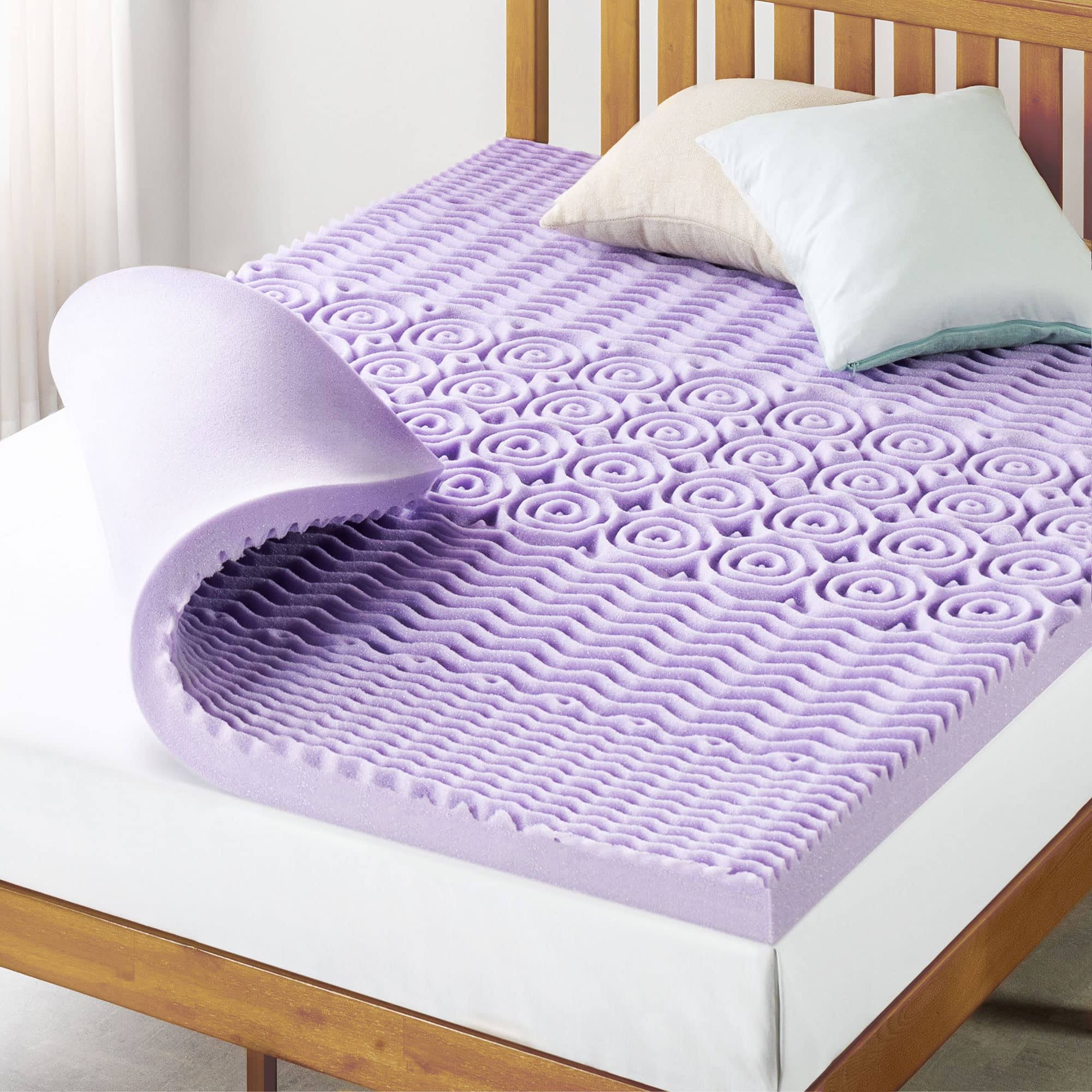 Mellow 3 inch 5-Zone Memory Foam Mattress Topper, Soothing Lavender Infusion, Twin