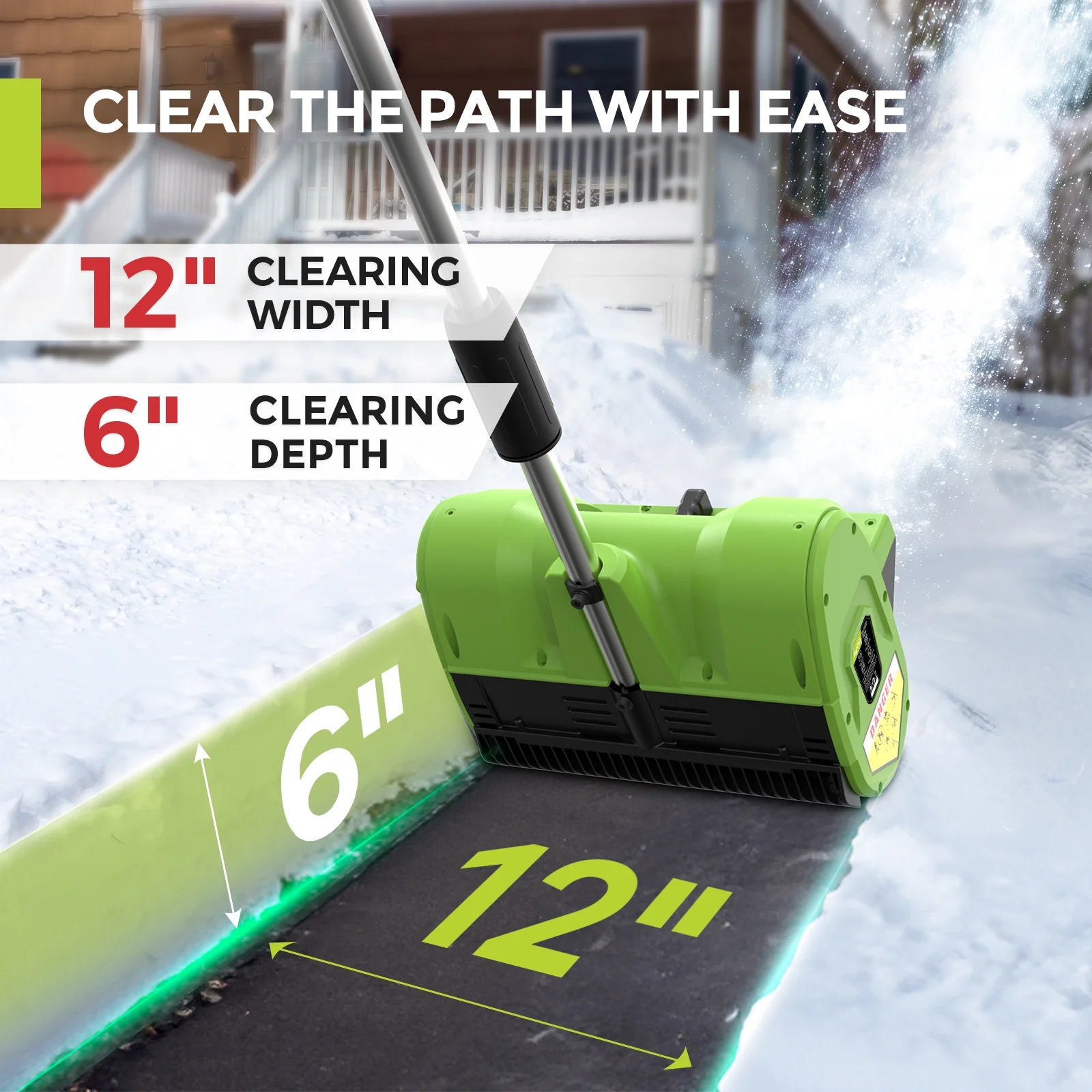Cordless Snow Shovel, 24V | 12-Inch | 4-Ah Cordless Snow Blower, Battery Snow Blower with Directional Plate Adjustable Front Handle (4-Ah Battery Quick Charger Included)(12") - Image 4