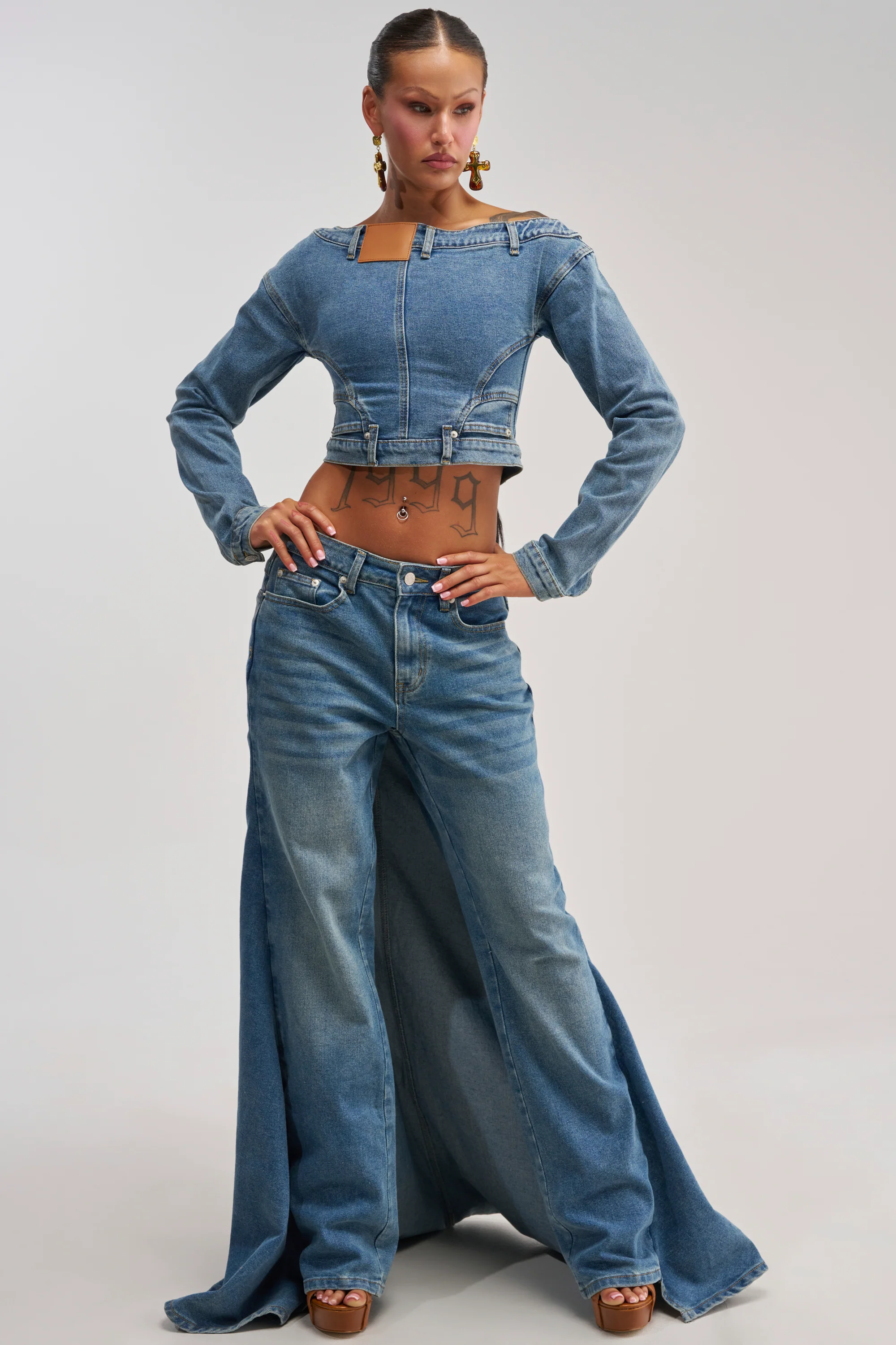 SHAKE IT OFF DENIM PANT WITH SKIRT ATTACHED - Akira Store