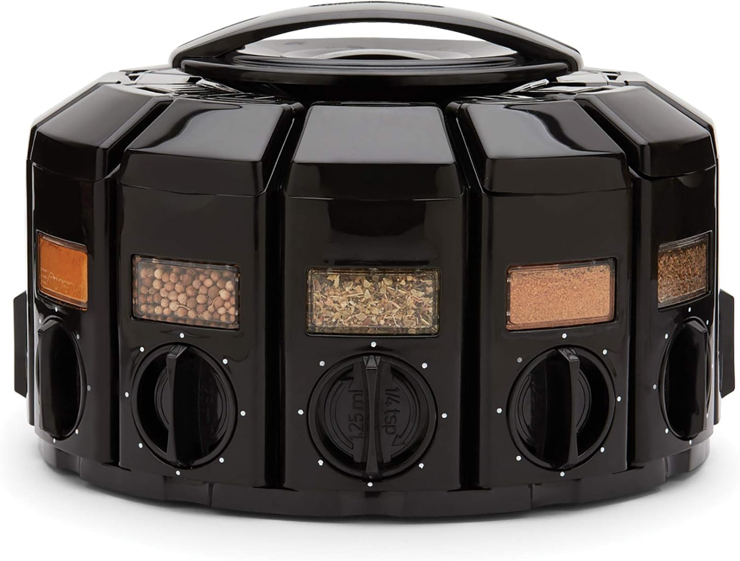 Kitchen Art Spice Rack Select-A-Spice Auto-Measure Carousel 12 Compartments Black 8.75 x 8.75 x 6 inches