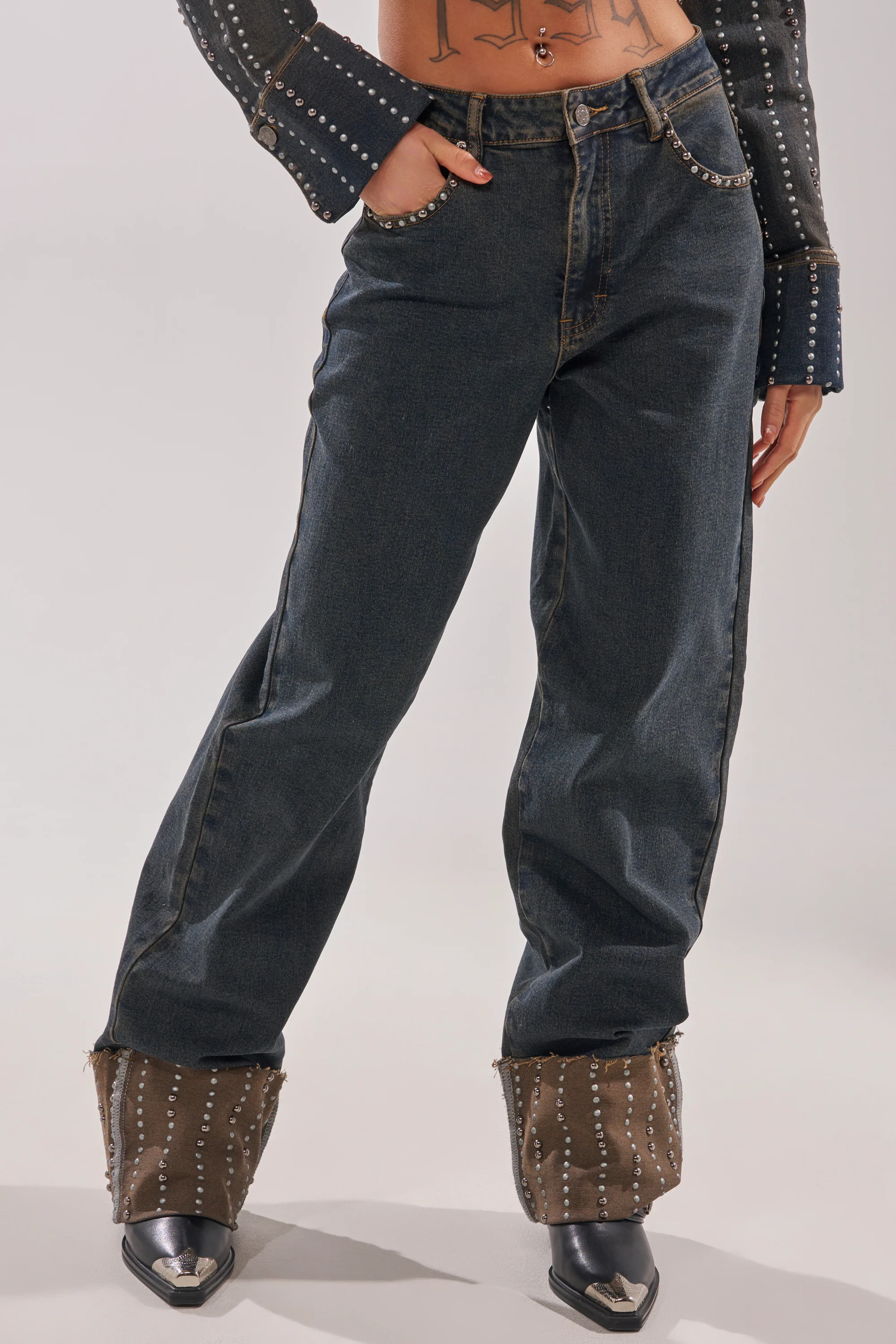VANJA STUDDED WIDE LEG DENIM - Akira Store