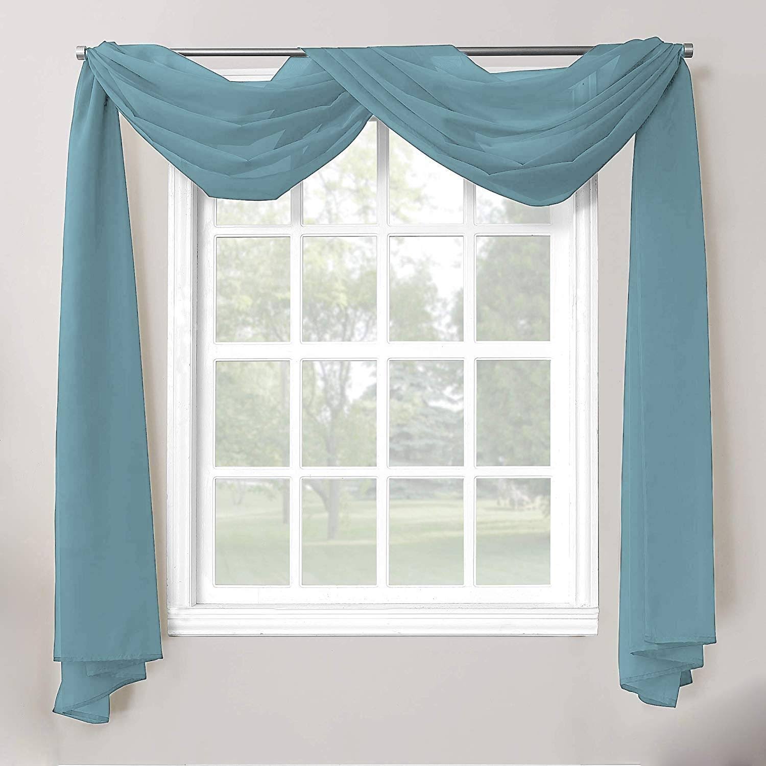 LuxuryDiscounts Beautiful Elegant Solid Slate Blue Sheer Scarf Valance Topper 40