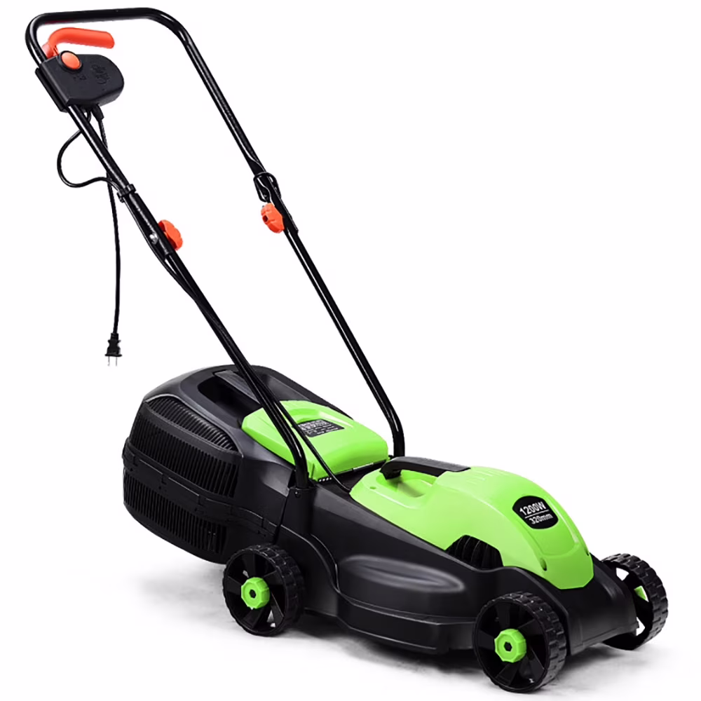 14 Inch Electric Push Lawn Mower with Grass Bag Corded Ergonomic Design Green(Green)