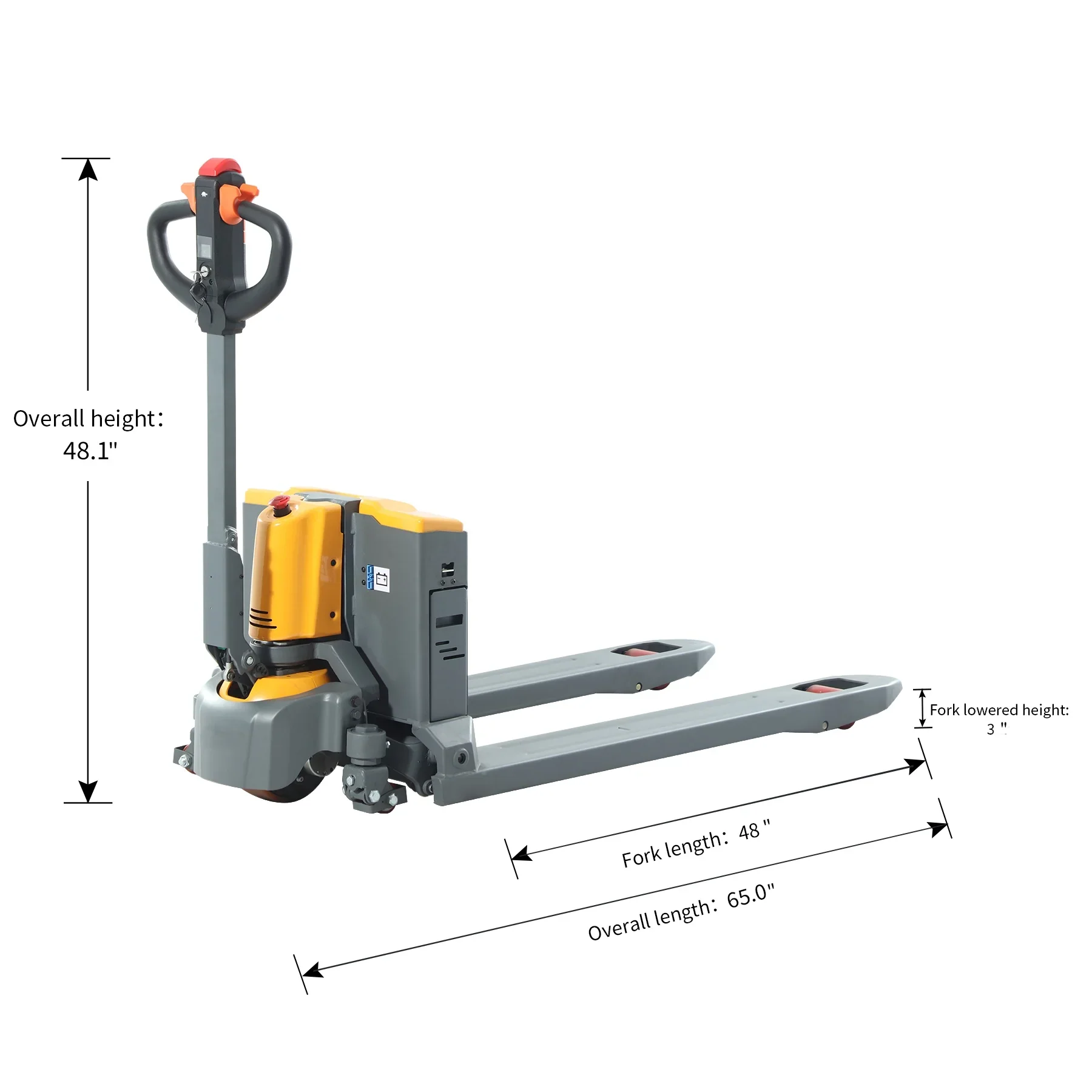 APOLLOLIFT 3 Lowered Full-Electric Pallet Jack 3300lb Lithium Battery Powered Pallet Truck 48x27 Fork Size