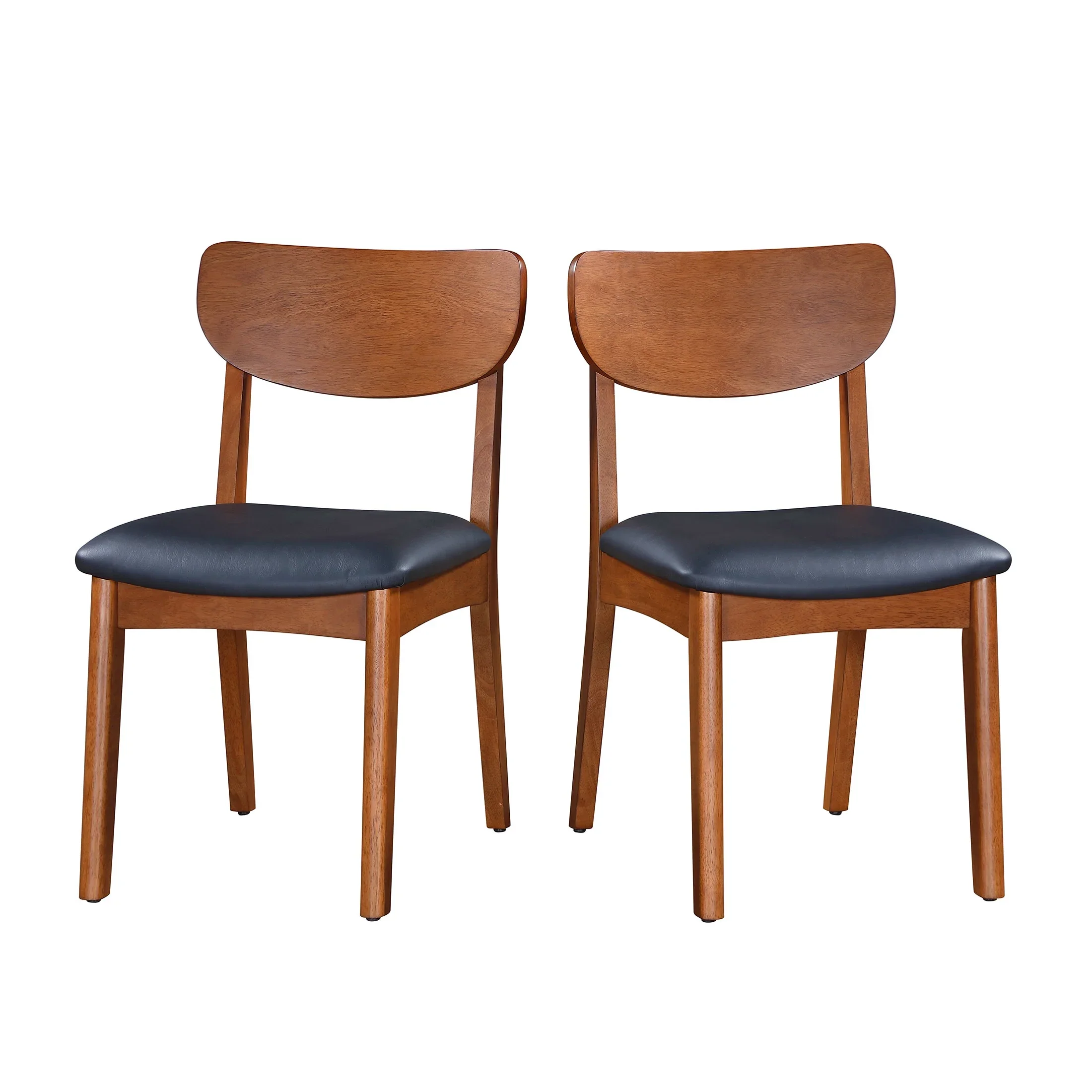 Better Homes & Gardens Greyson Mid-Century Dining Chairs, Black Faux Leather, Acorn Finish, Set of 2