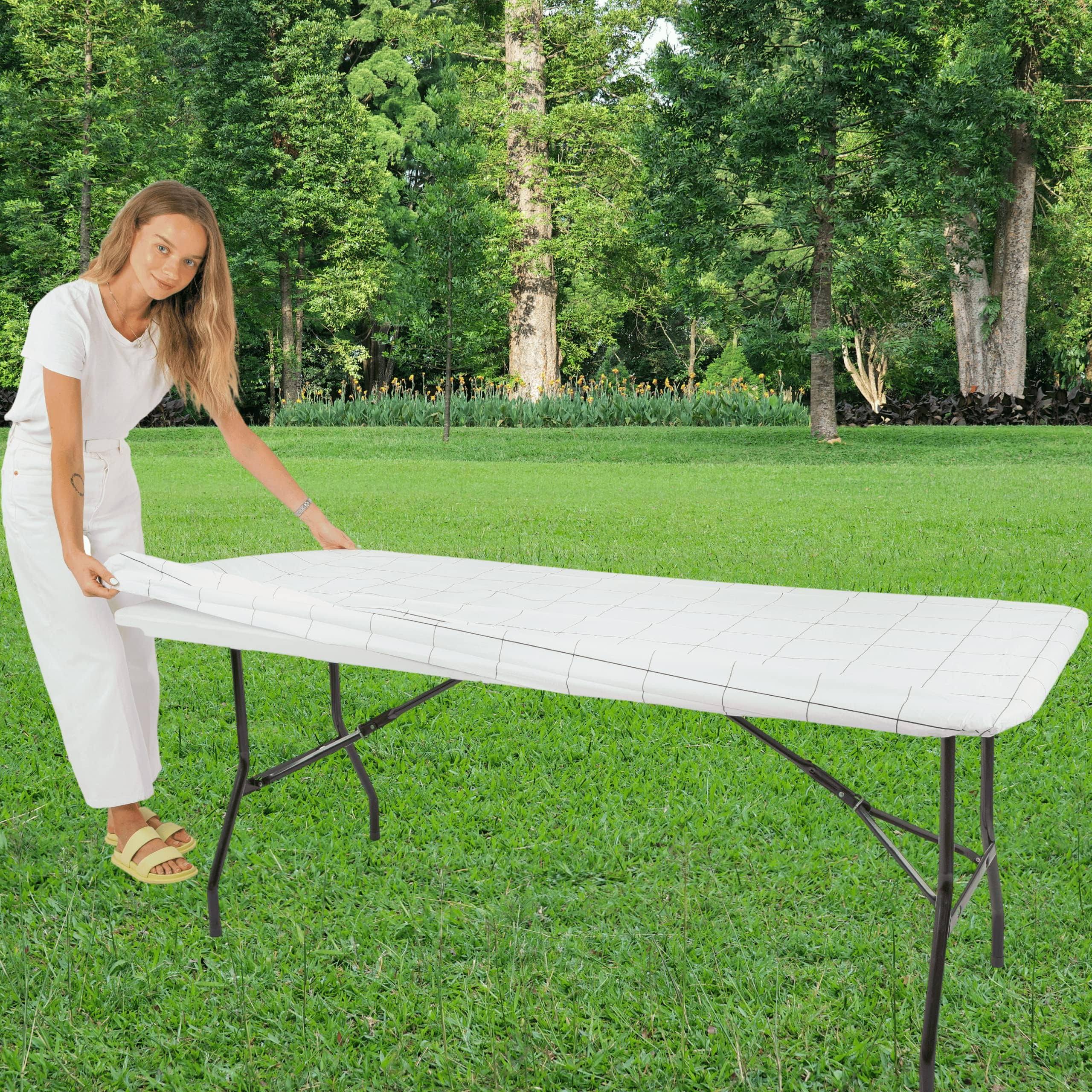 moty Tablecloth for Folding Table -Fitted Rectangular Table Cloth Plastic Vinyl Backed with Elastic Rim- for Christmas|Parties, Picni