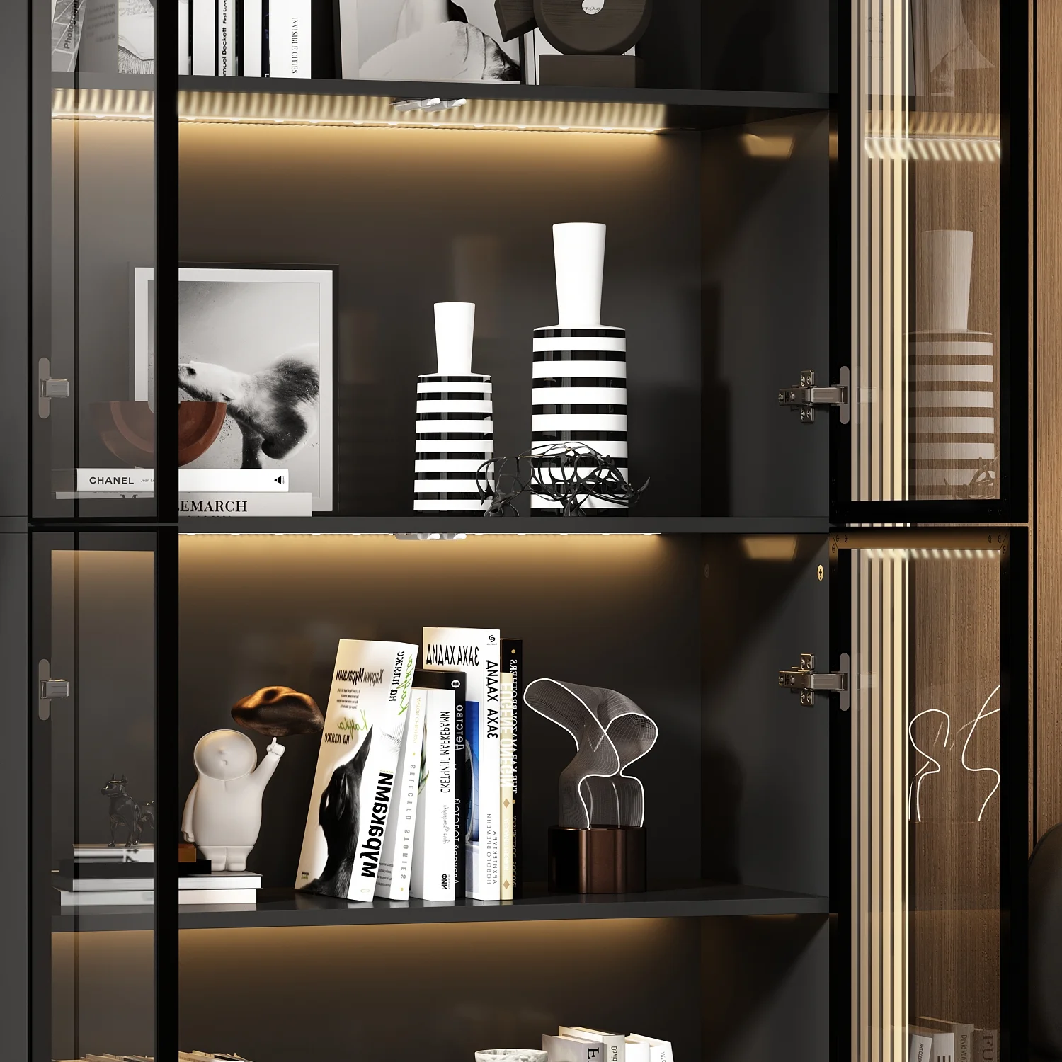 Bookcases Organizer with LED Lights, Heavy Duty Display Cabinet with Glass Door for Living Room, 31.5" Wide(31.5 in, 5-Tier) - Image 8