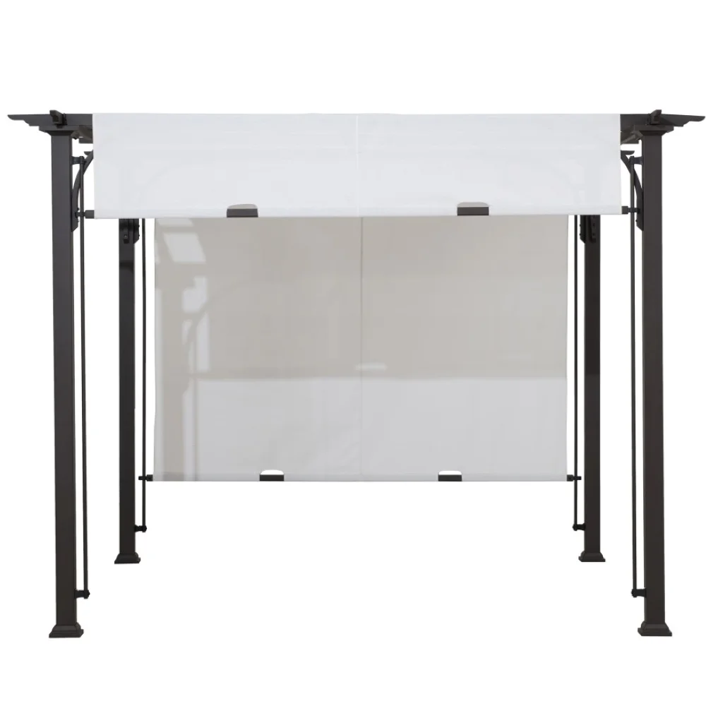 Sunjoy Diego 10x10 ft. Outdoor Patio Brown Steel Classic Frame Pergola with Retractable White Canopy Shade for Backyard, Garden Activities