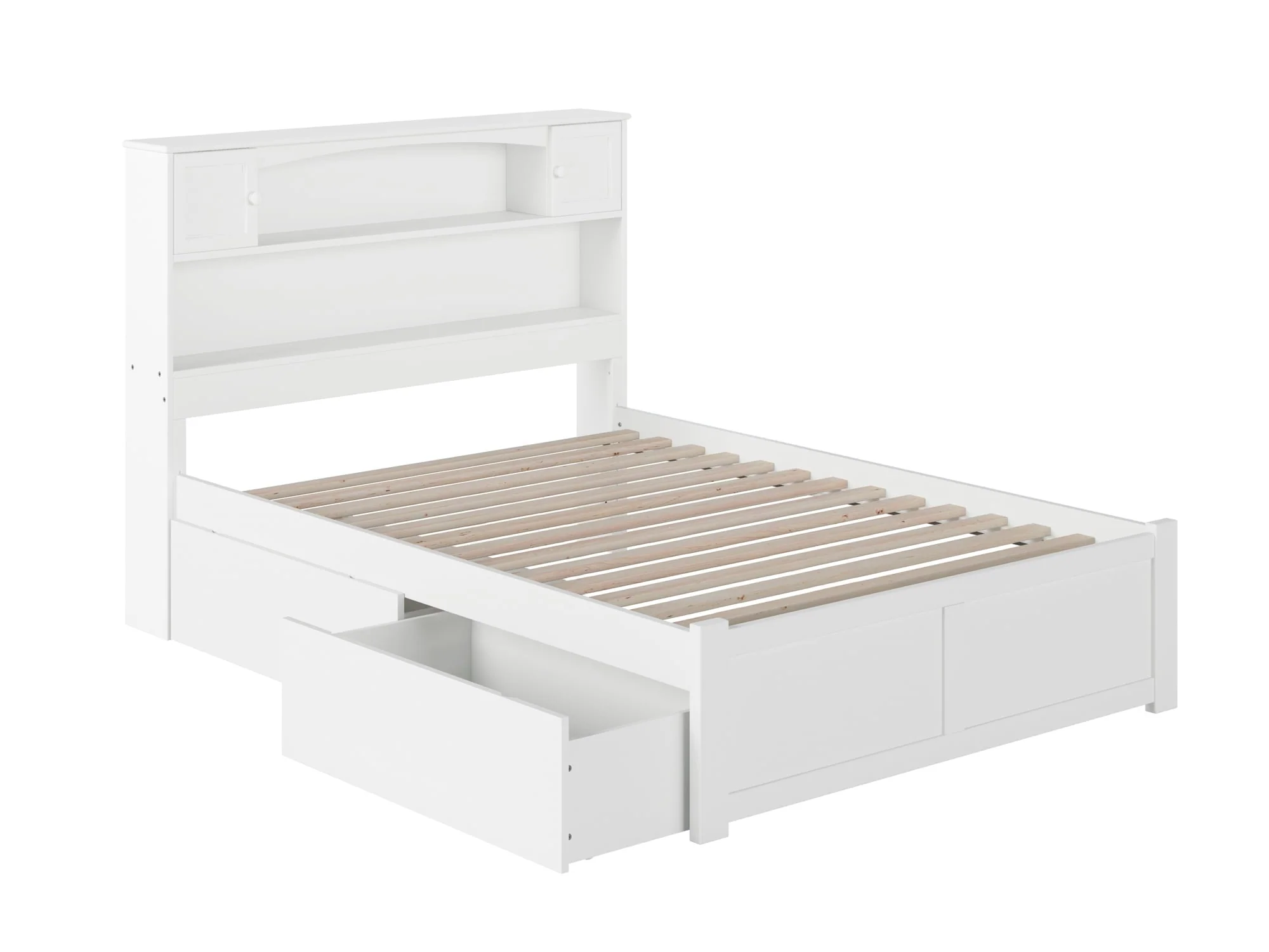 AFI Newport Full Solid Wood Platform Bed with Footboard & 2 Storage Drawers in White