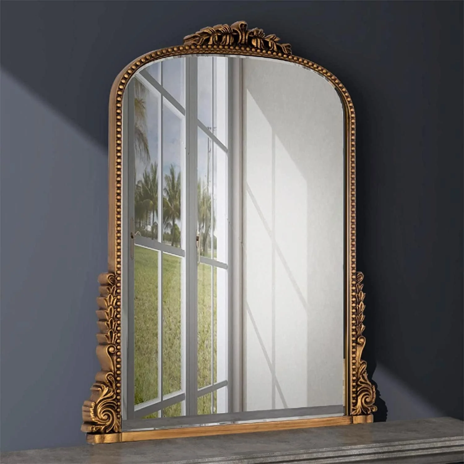Traditional Baroque Arch Wall Mirror Antique Gold Mirror Wall Decor for Living Room Home 31 5" x 23 6''