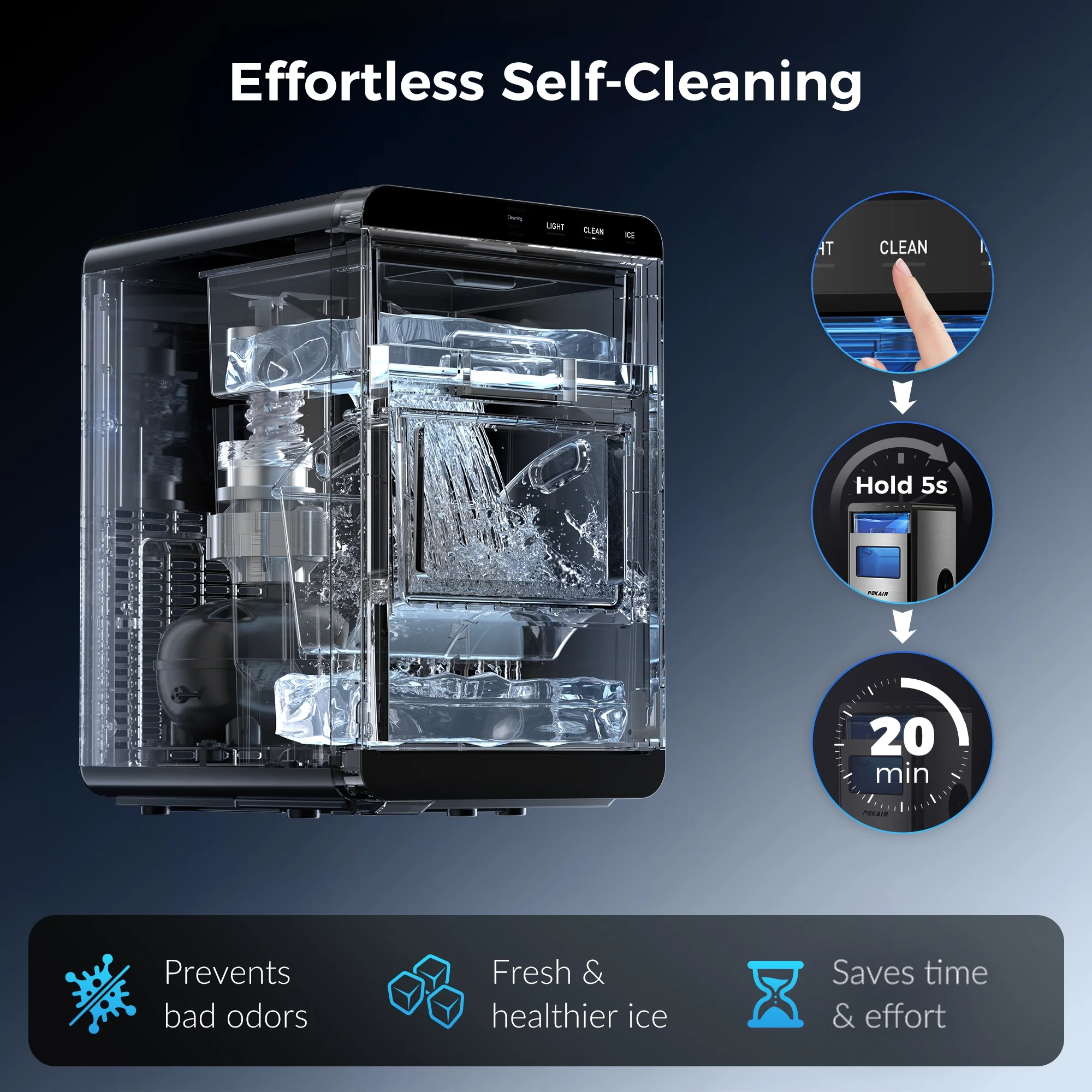 Ice Maker, Nugget Ice Maker Portable Countertop 44lbs/Day, One Touch Instant Ice Self Cleaning, Pebble Ice Machine for Home Office RV, Stainless Steel Image 7