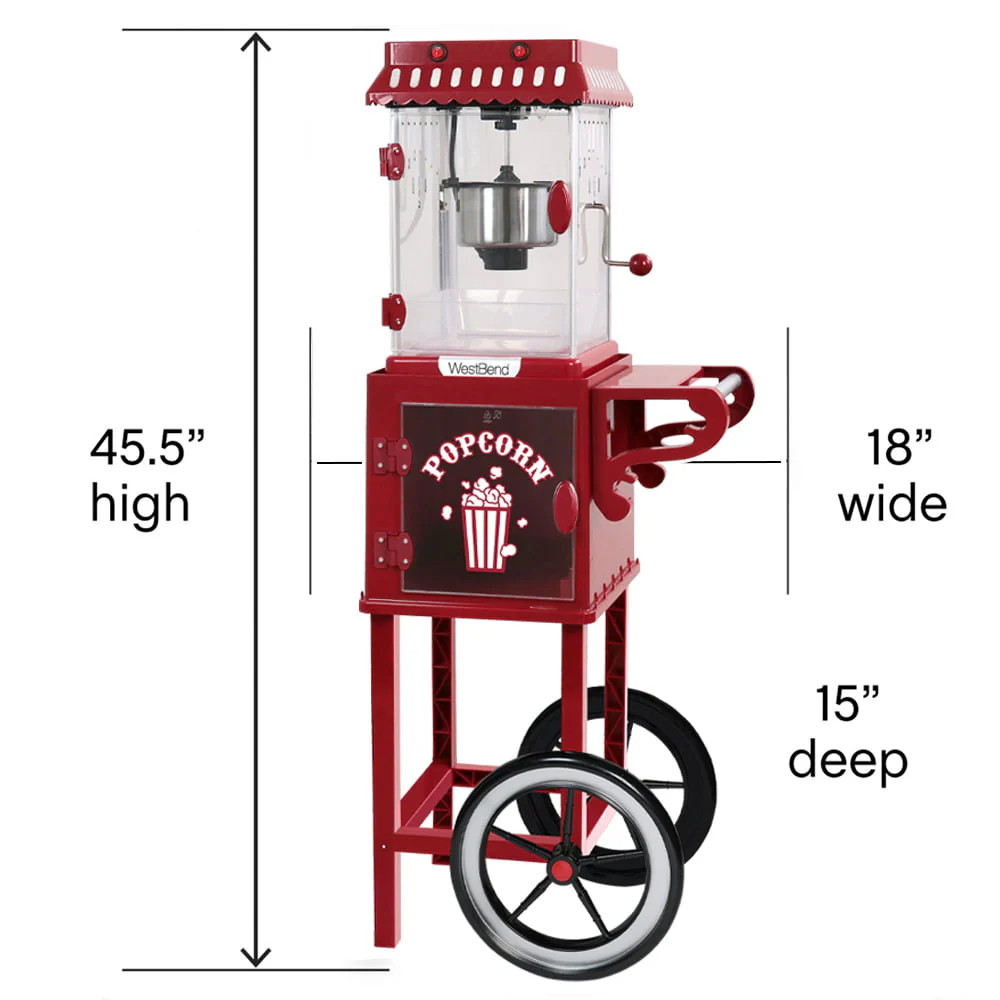 Popcorn Machine and Cart, 10-Cup Capacity, in Red (PCMC20RD13), 14.35 lb., New - Image 6