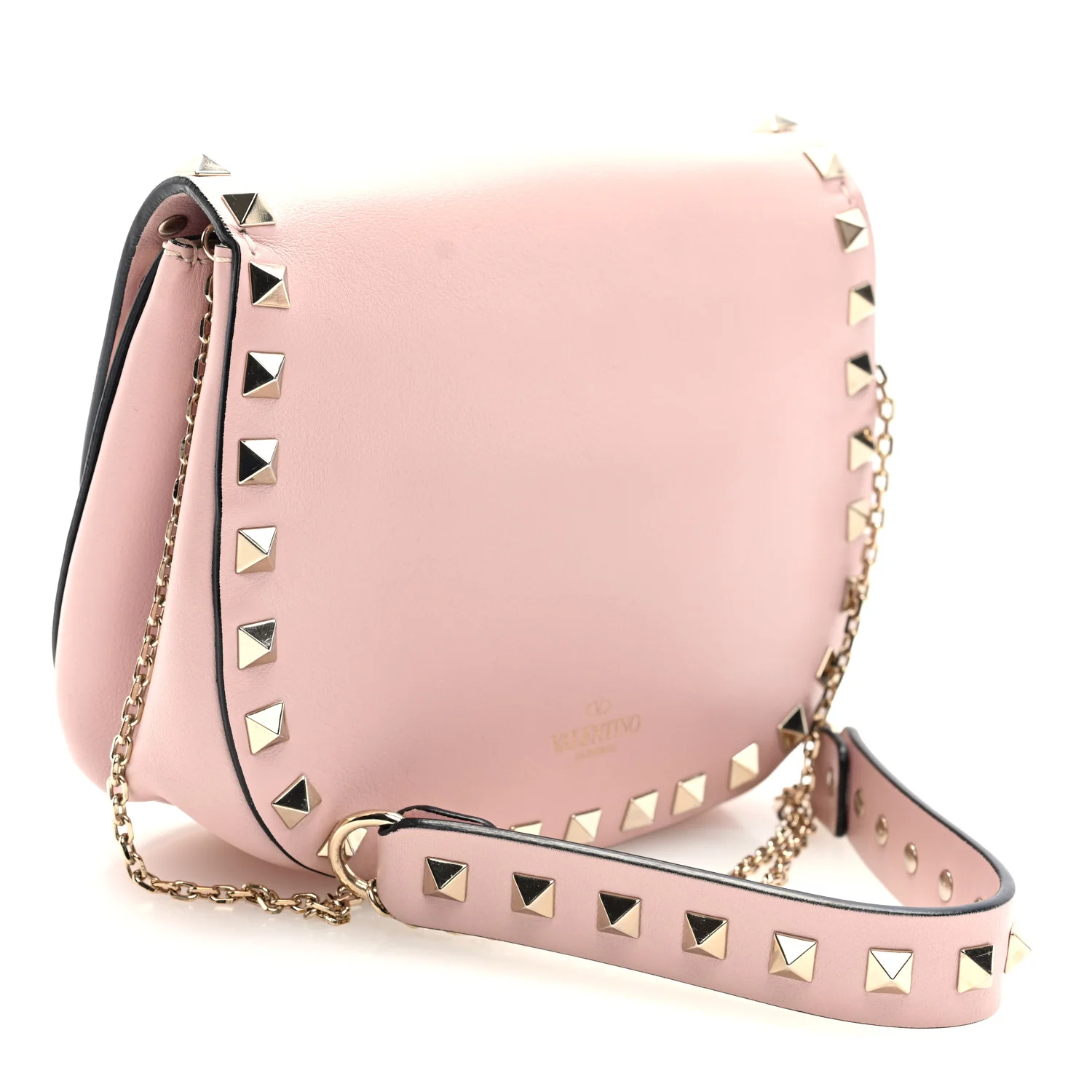 Vitello Rockstud Crossbody Saddle Bag Water Rose