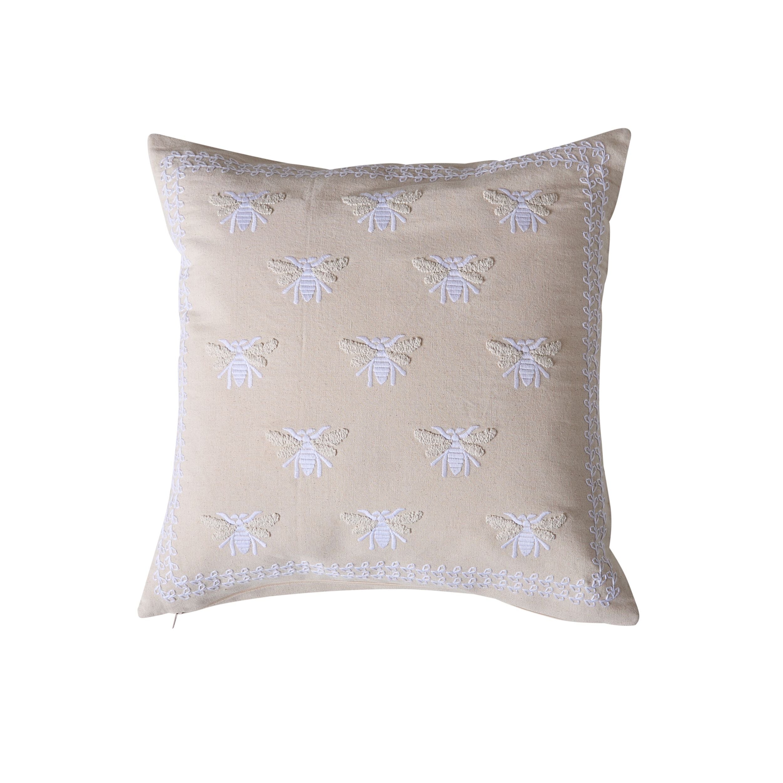 Stitch Honey Bee Embroidered Cushion Natural