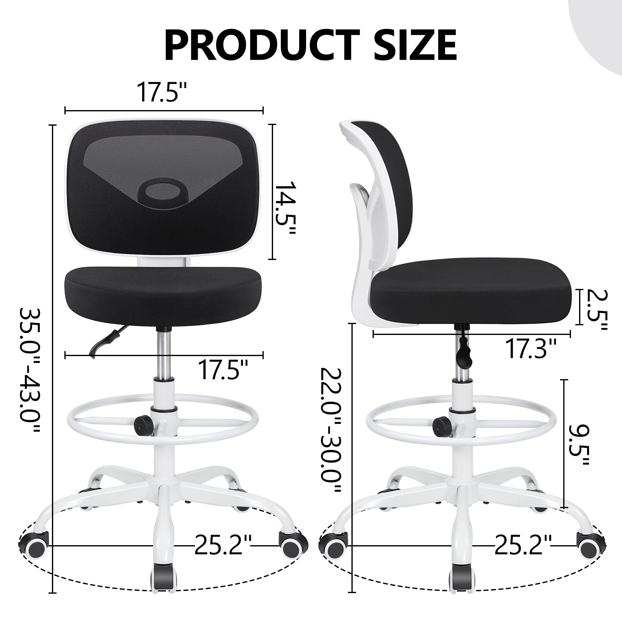Primy Office Drafting Chair Armless. Tall Office Desk Chair