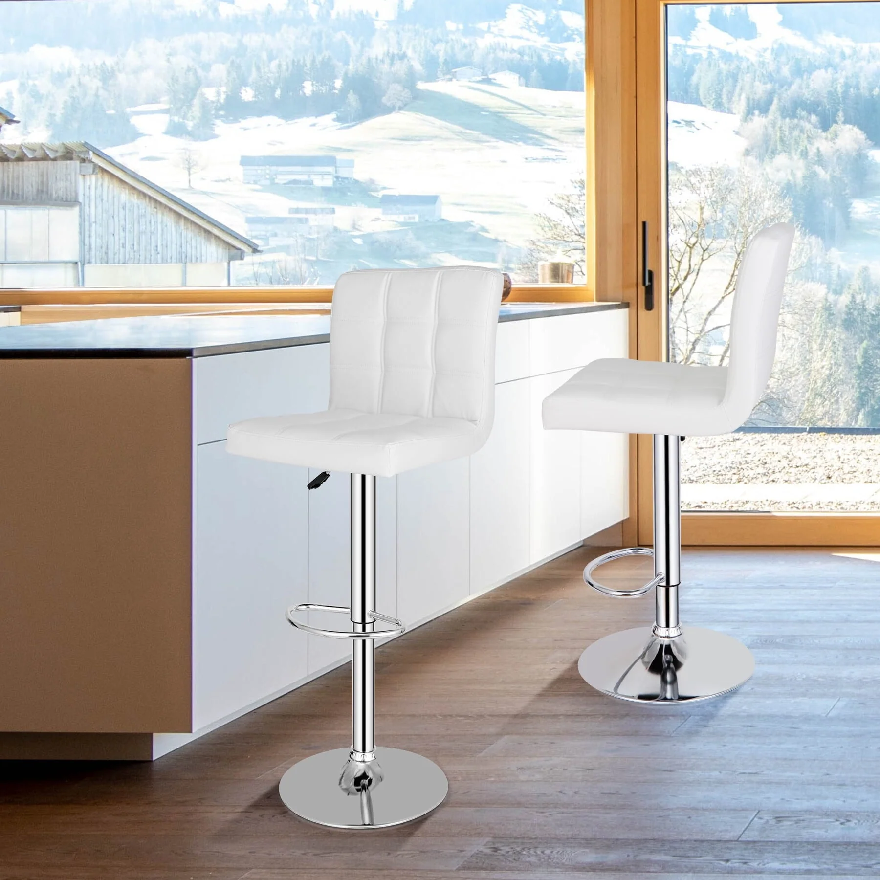 ZenSports Set of 2 Height Adjustable Swivel Bar Stool PU Leather Kitchen Counter Stool W/Back, White(2/Black)
