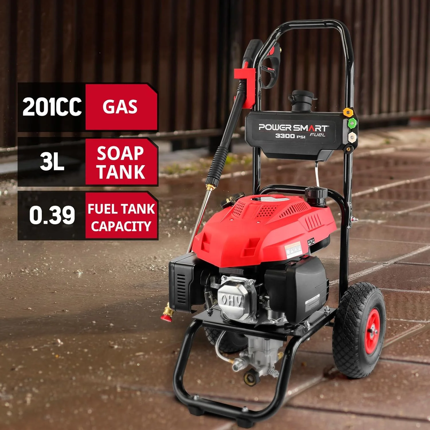 Powersmart 3300PSI Gas Pressure Washer, 2.5GPM, 201cc Gas Power Washer, 5 Nozzle & Soap Tank, for Cars/ Home/ Work Site