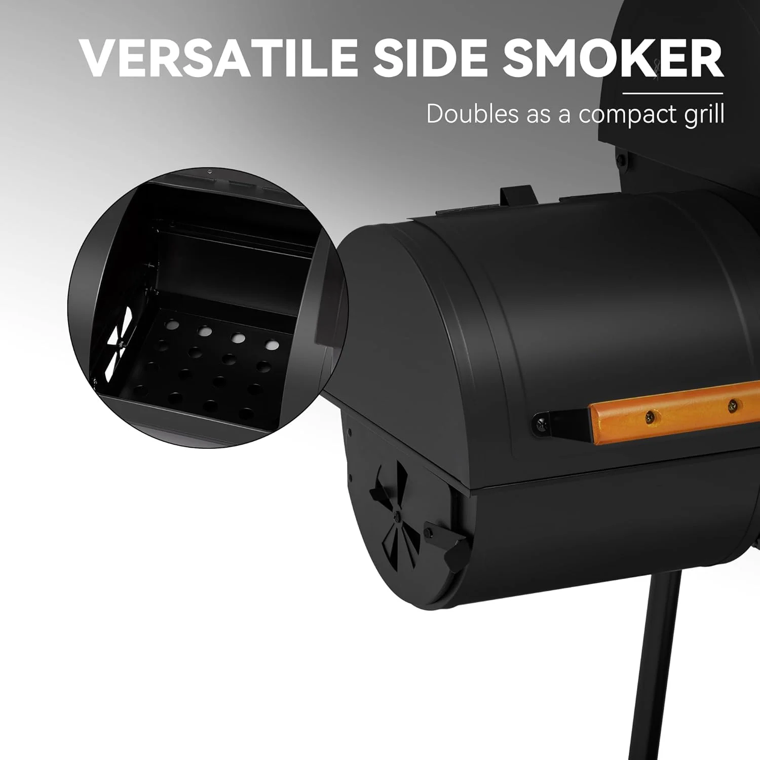 Royal Gourmet CC1830W 30-Inch Charcoal Grill with Offset Smoker and Wood-Painted Side Table Outdoor Smoker Grill with 811 Sq. In. Cooking Area for Outdoor Barbecue Event Black