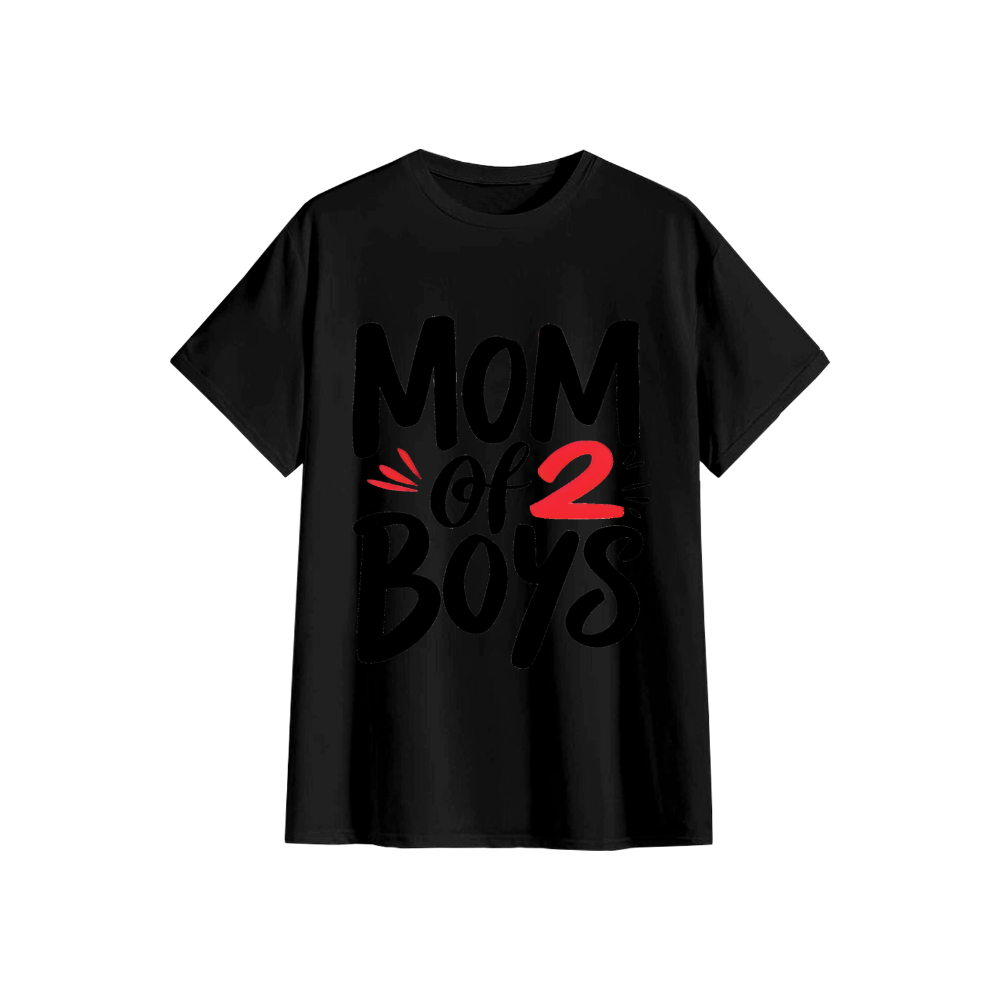 Cute "Mom of Two Boys" T-Shirt - Simple Text Mom Daily Print Top - wanlinfang