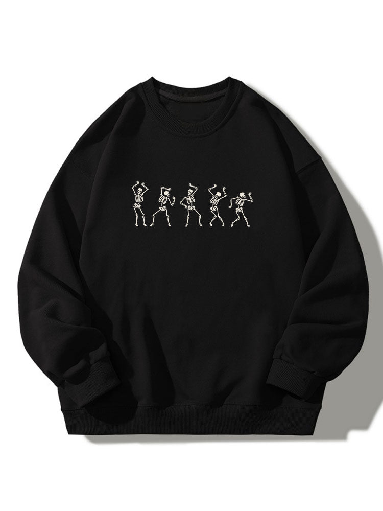 Sweat-shirt décontracté à col rond imprimé squelette dansant
