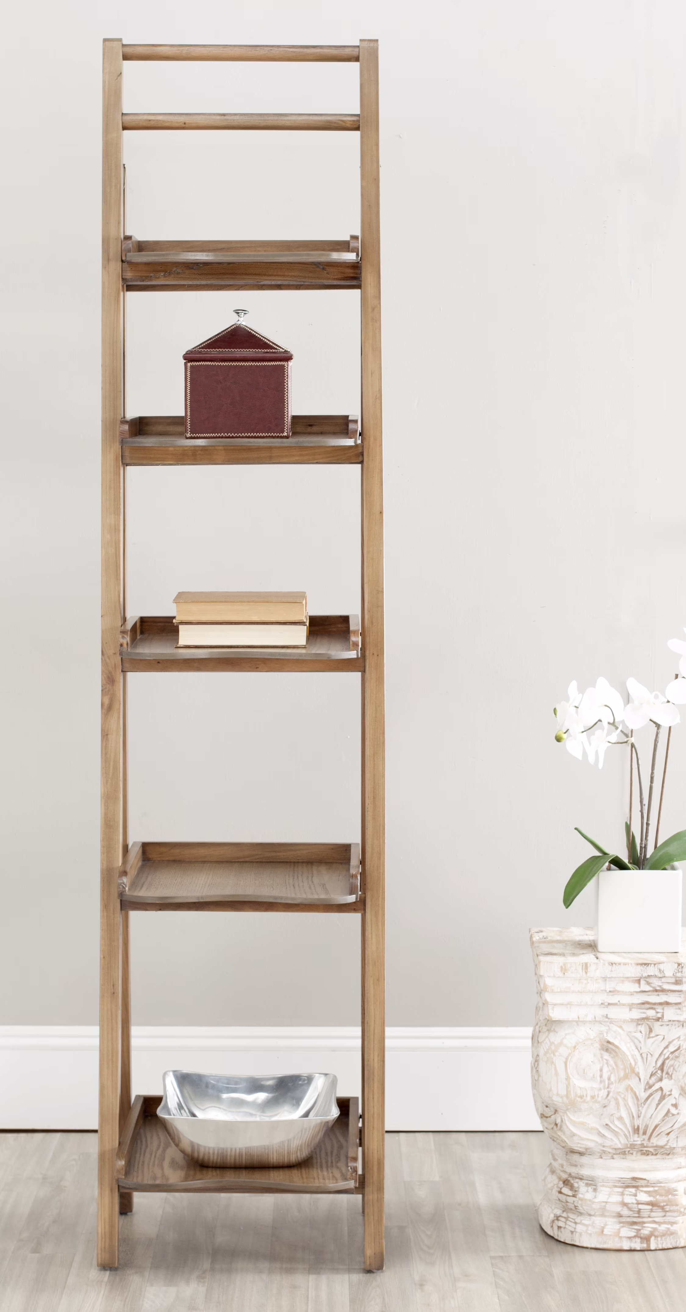 Asher Nautical Rustic 5 Tier Leaning Etagere, Oak(Oak)