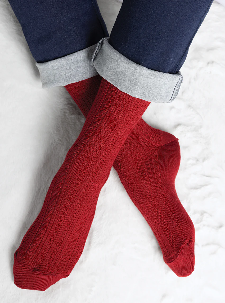 Mi-chaussettes mixtes en laine rouge