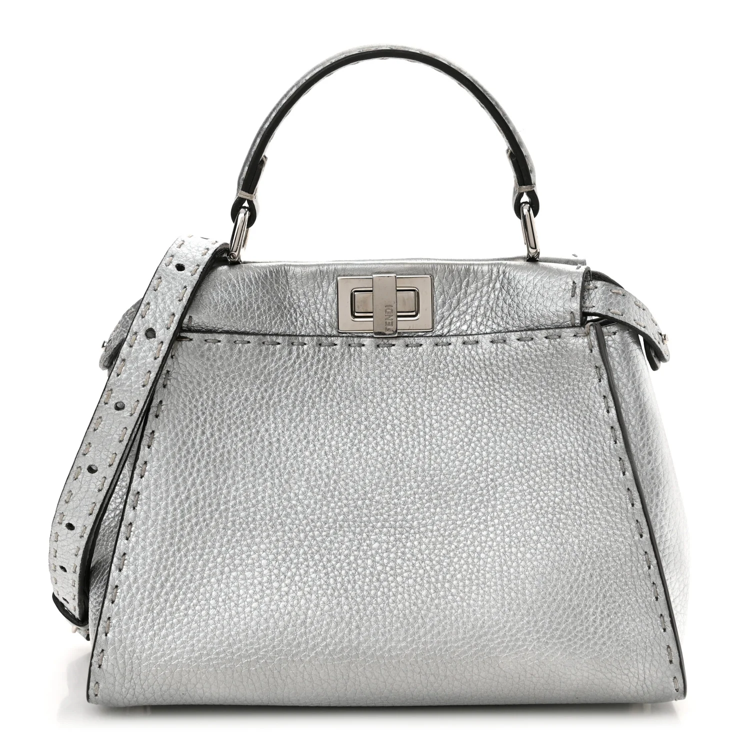 Cuoio Romano Lux Selleria Mini Peekaboo Iconic Satchel Argento