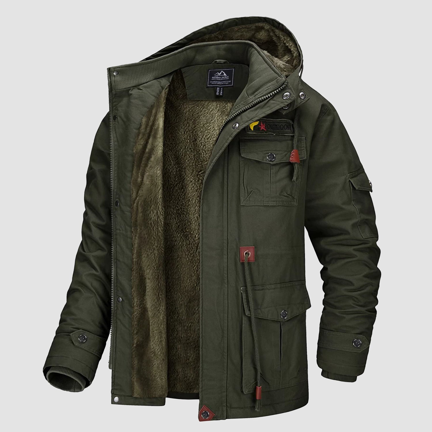 Veste cargo militaire d'hiver pour homme en coton doublée polaire avec capuche amovible