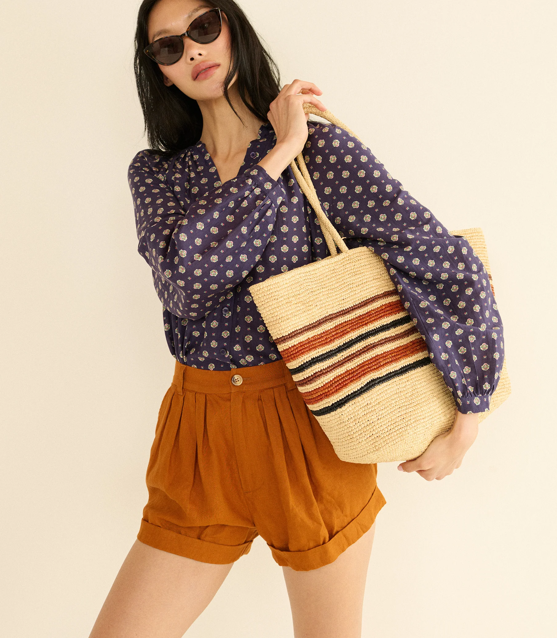 JULIENNE TOP -- NAVY CADIZ FOULARD