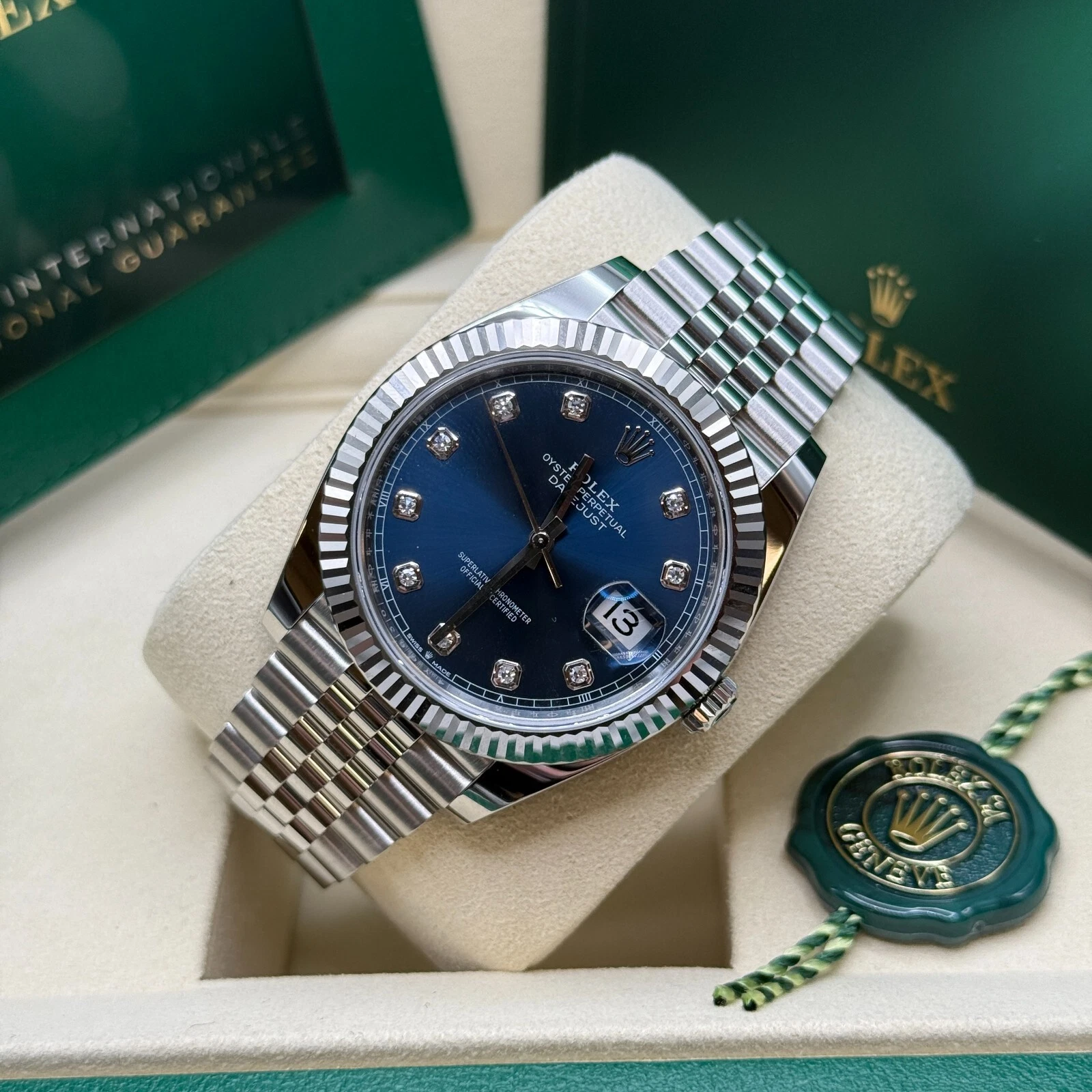 [Super Clone]RLX  Datejust 41mm Swiss Replica Watch | Blue Dial with Diamonds Ref 126334