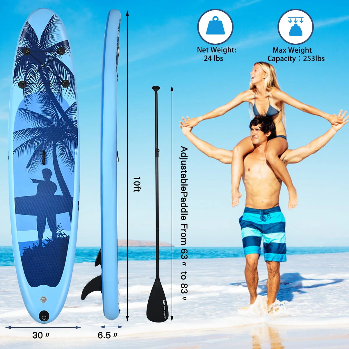 10' Inflatable Stand Up Paddle Board 6.5” Thick SUP with Premium Accessorie - Image 10