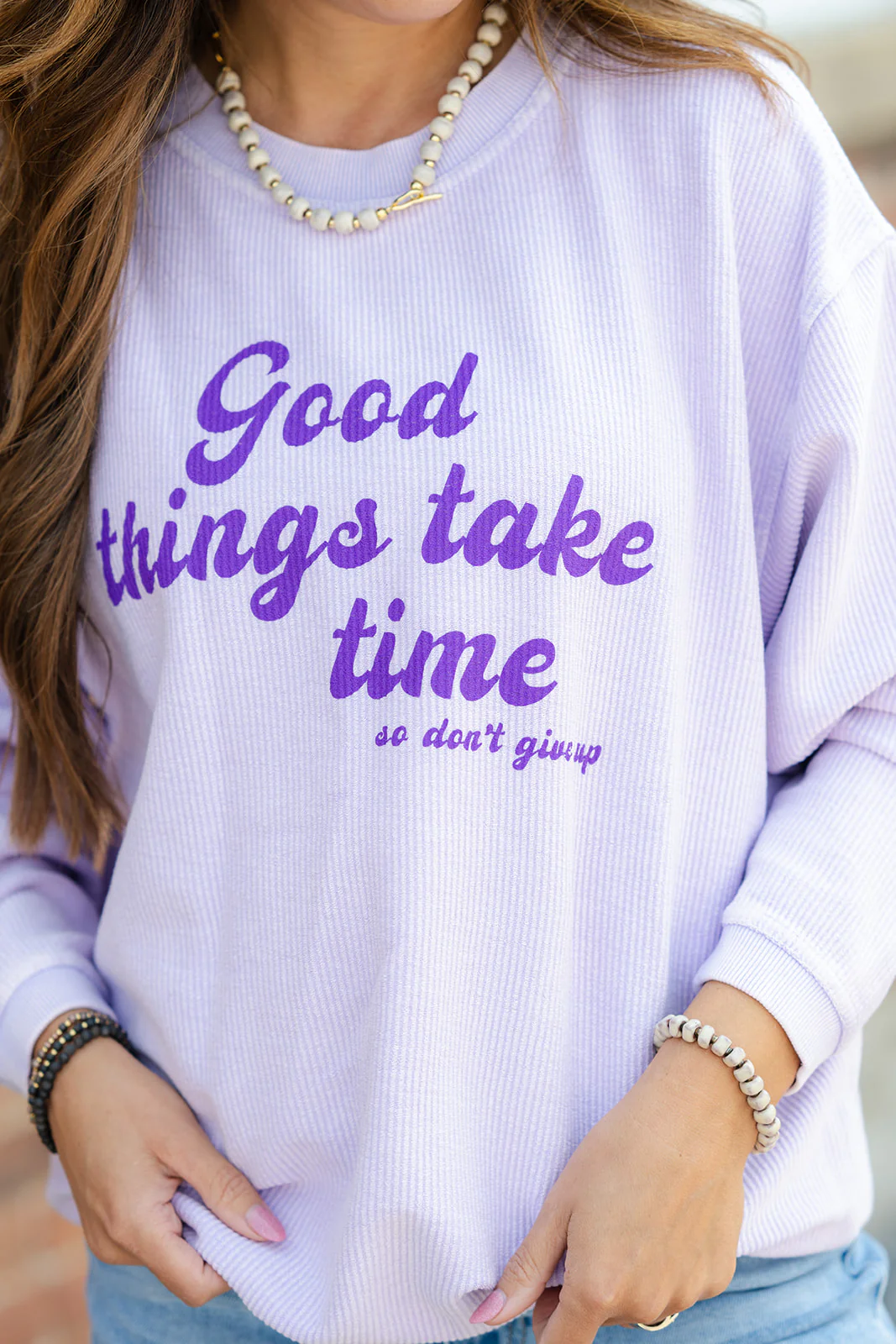 Good Things Take Time Ribbed Graphic Crewneck