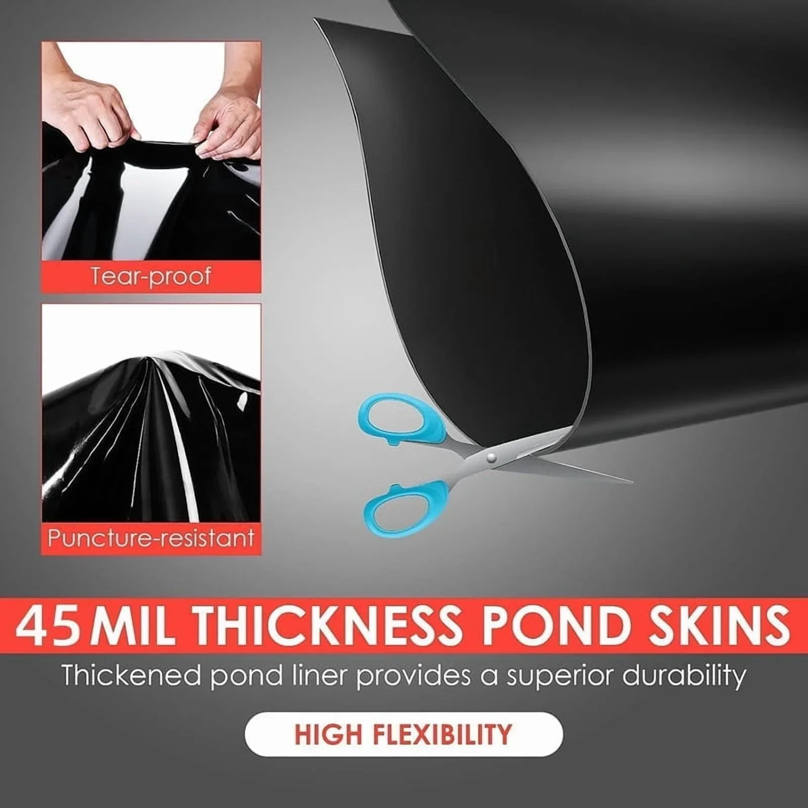 Towallmark Pond Liner, 10X15 FT 45 Mil EPDM Material, UV Resistant Durable Fish Pond Liner For Koi Ponds Waterfalls Fountains Water Gardens