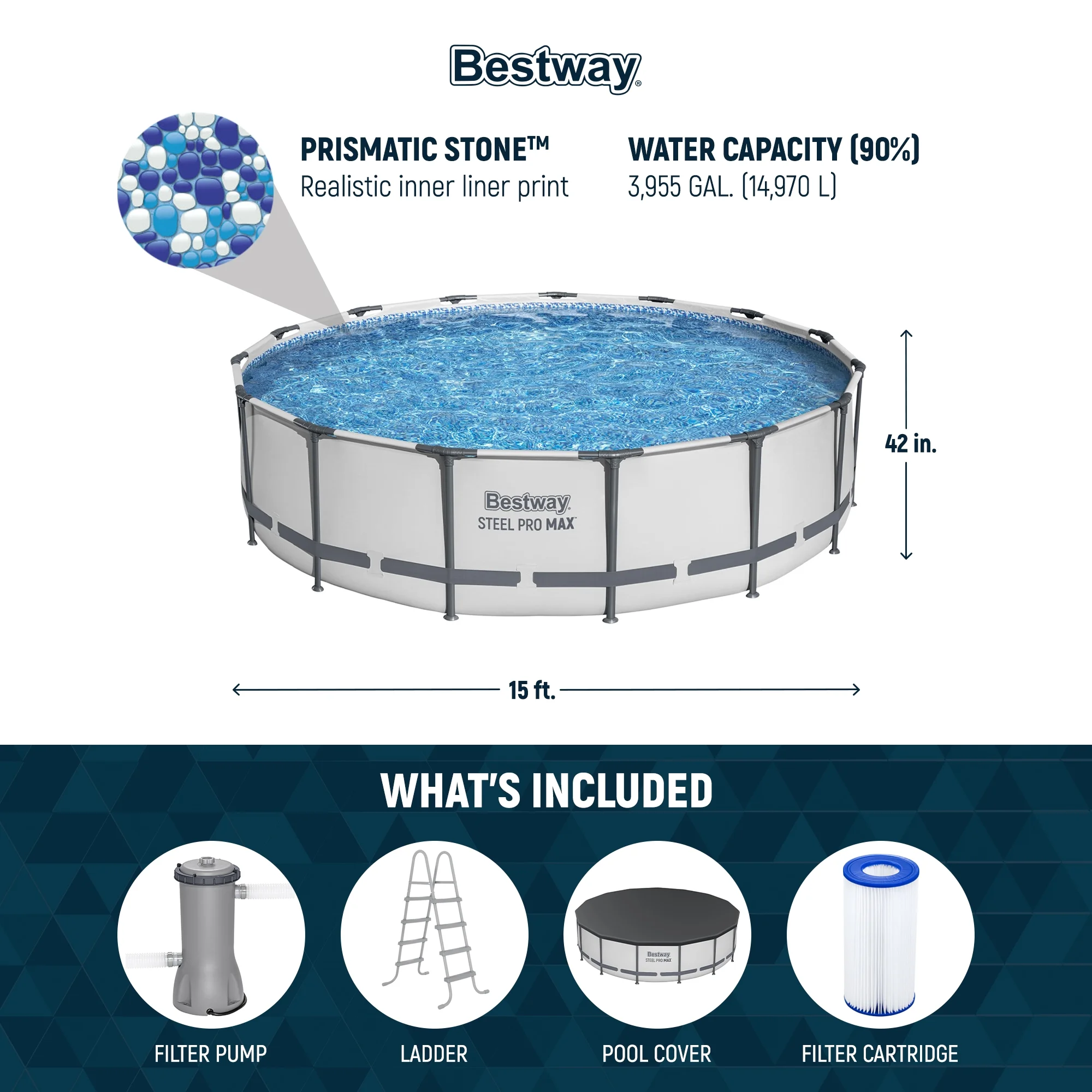 Open Box Steel Pro Max 15'x42" Frame Above Ground Pool Set - Image 3