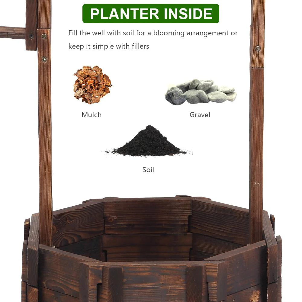 Wooden Flowerpot Outdoor Reinforced And Anticorrosive Wooden Wishing Well Flowerpot - Image 7