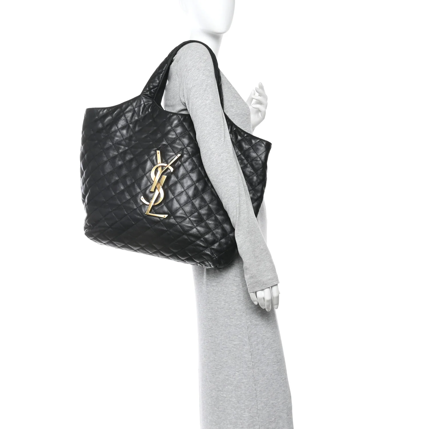 Lambskin Quilted Maxi Icare Shopping Tote Black