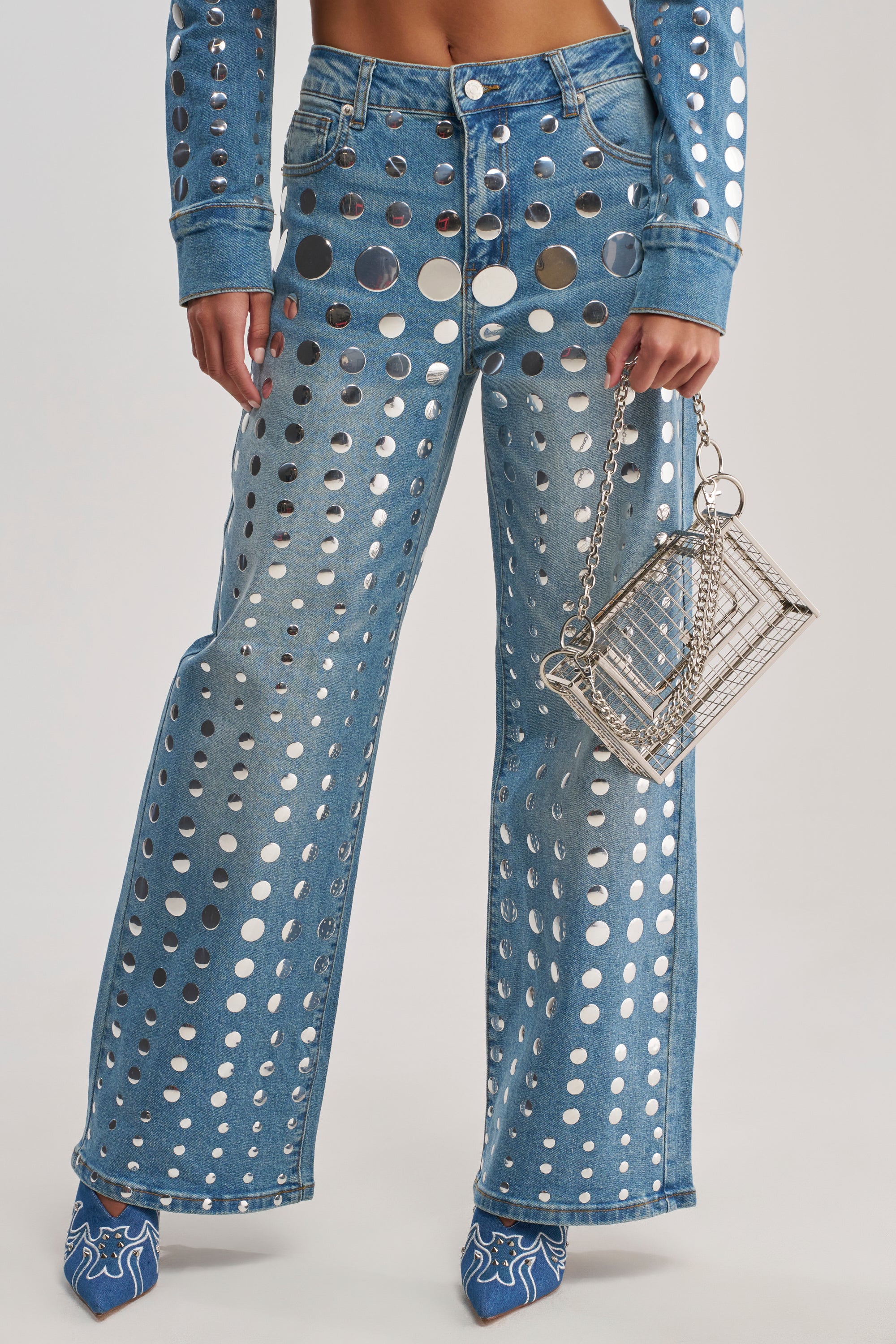 STUDS EVERYWHERE RELAXED DENIM PANT - Akira Store
