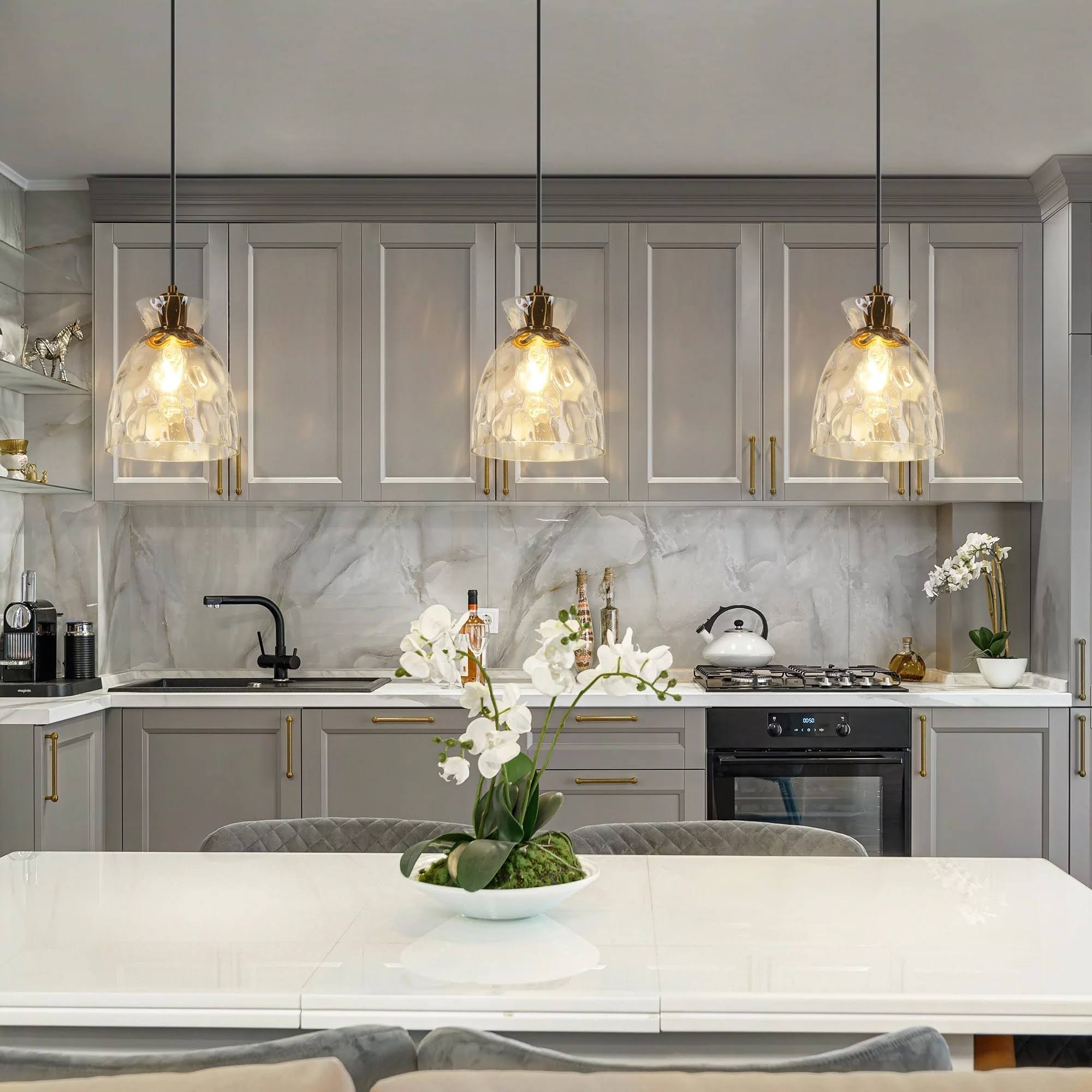 Elisie Modern Glam Pendant Light 1-Light Waterfall Glass Hammered Dome Kitchen Island Lighting Dining Room