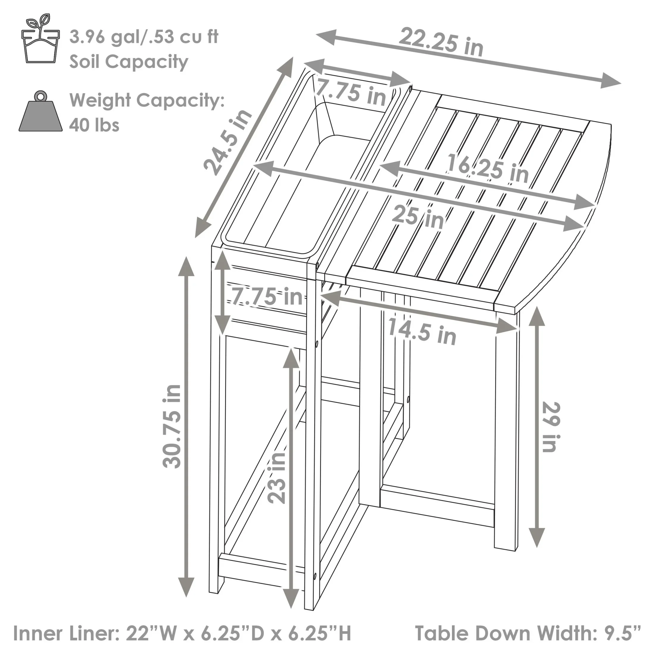 Sunnydaze 24.25 x 25 x 30.5 Natural Acacia Wood Rectangular Raised Garden Bed with Shelf