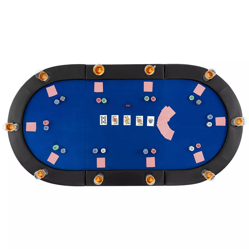 82" x 42" 10-Player Triple-Fold Poker Table Top, Portable Padded Oval Poker Card Table Topper w/ Carrying Bag & Cup Holders, Folding Casino Mat