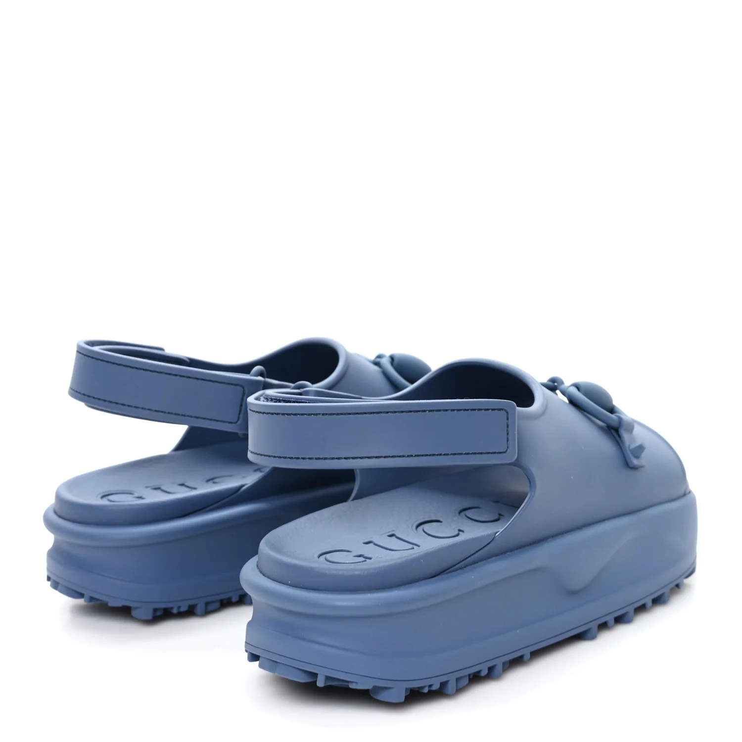 Soft Rubber Horsebit Mens Platform Slingback Sandals 5 Washed Indigo