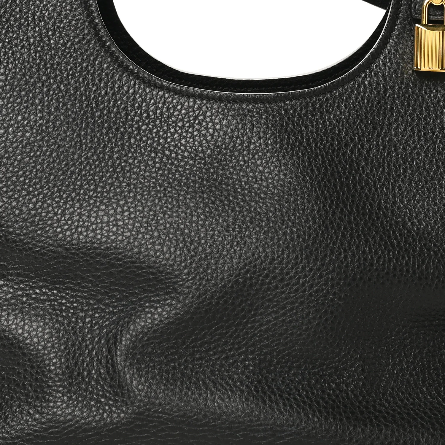 Pebbled Calfskin Alix Padlock Foldover Bag Black