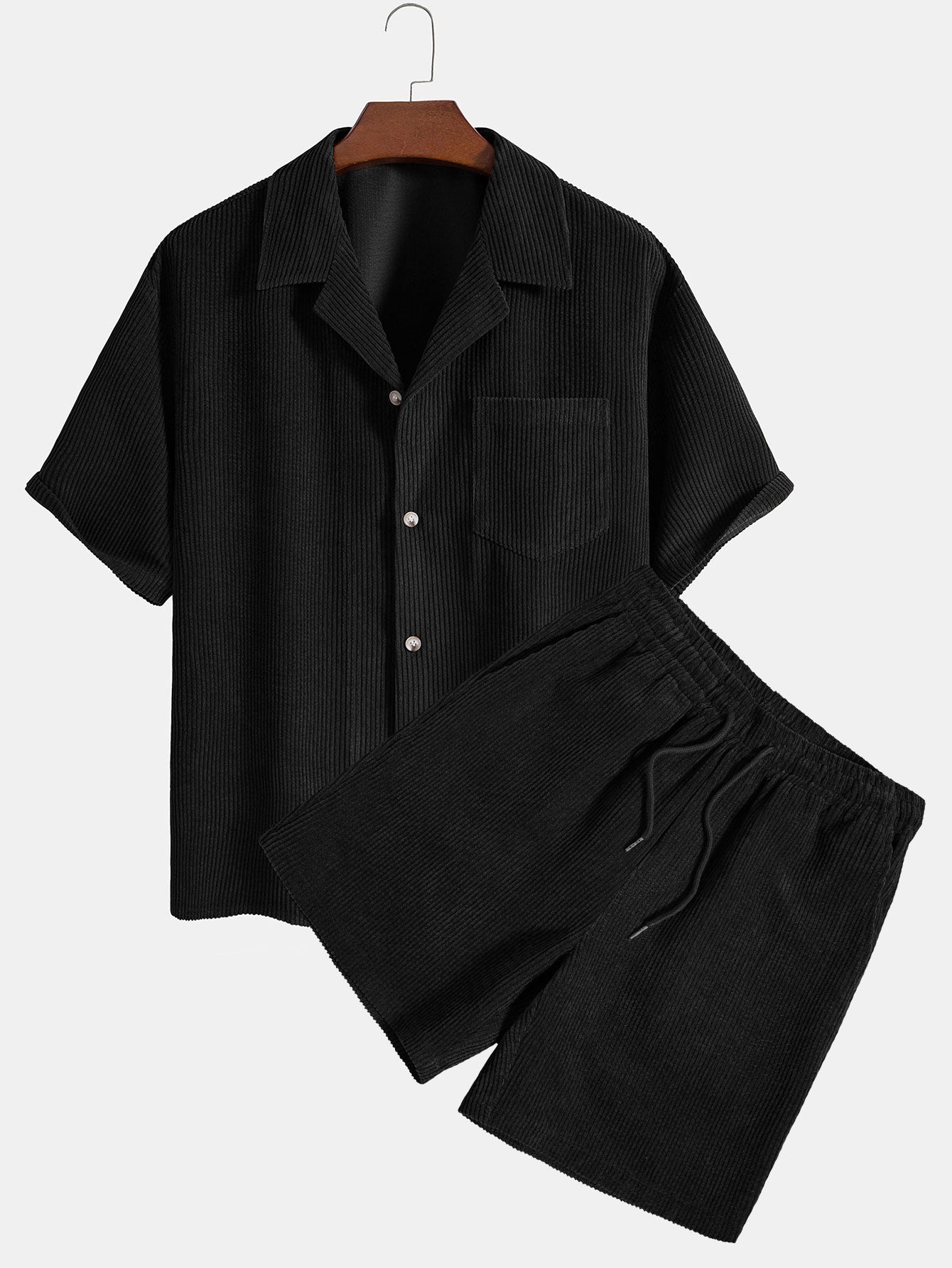 Chemise carrée à manches courtes en velours côtelé et short en velours côtelé