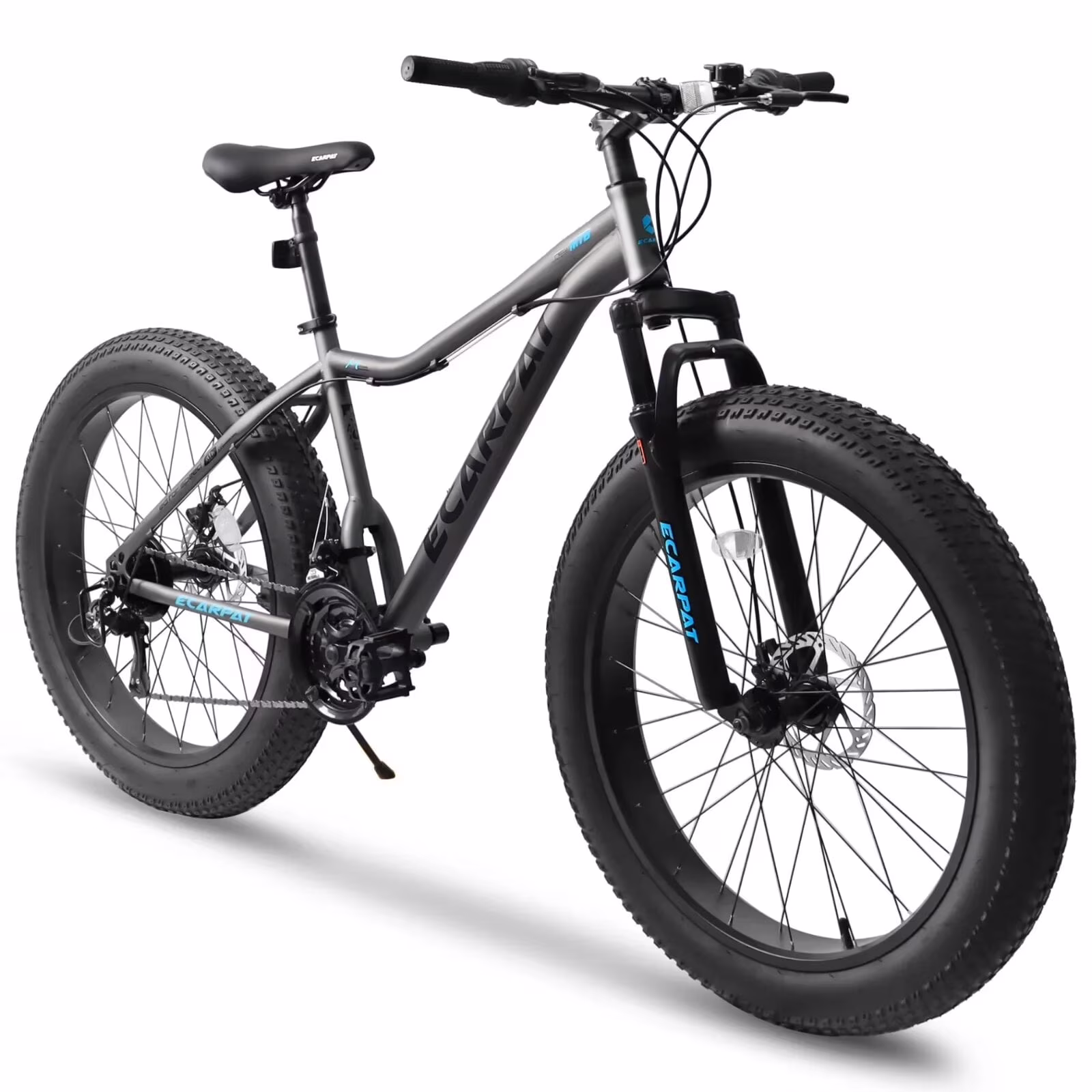26 Inch Fat Tire Mountain Bike with Dual Disc Brakes, 4 Inch Non-Slip Wide Tires with 21 Speed, High Carbon Steel Frame, Mountain Bicycle for Men and Women, Front Suspension, Gray