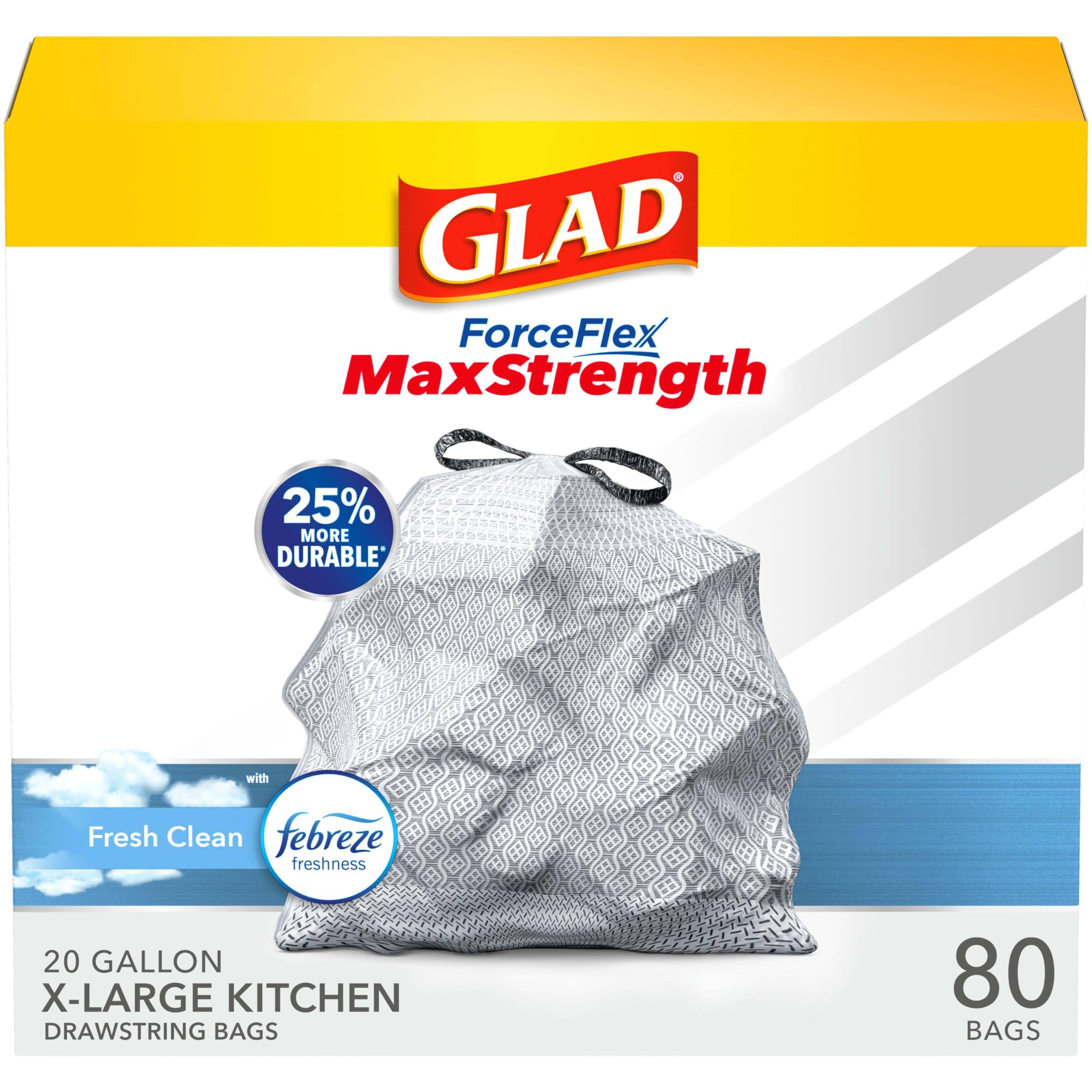 Glad ForceFlex Kitchen Pro Drawstring Trash Bags - Fresh Clean - 20 Gallon - 80 Count