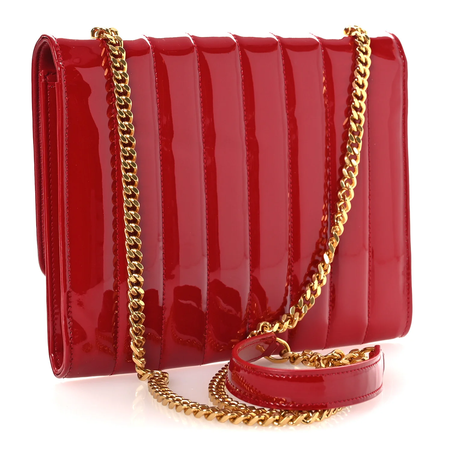Patent Calfskin Matelasse Vicky Chain Wallet Rouge Eros