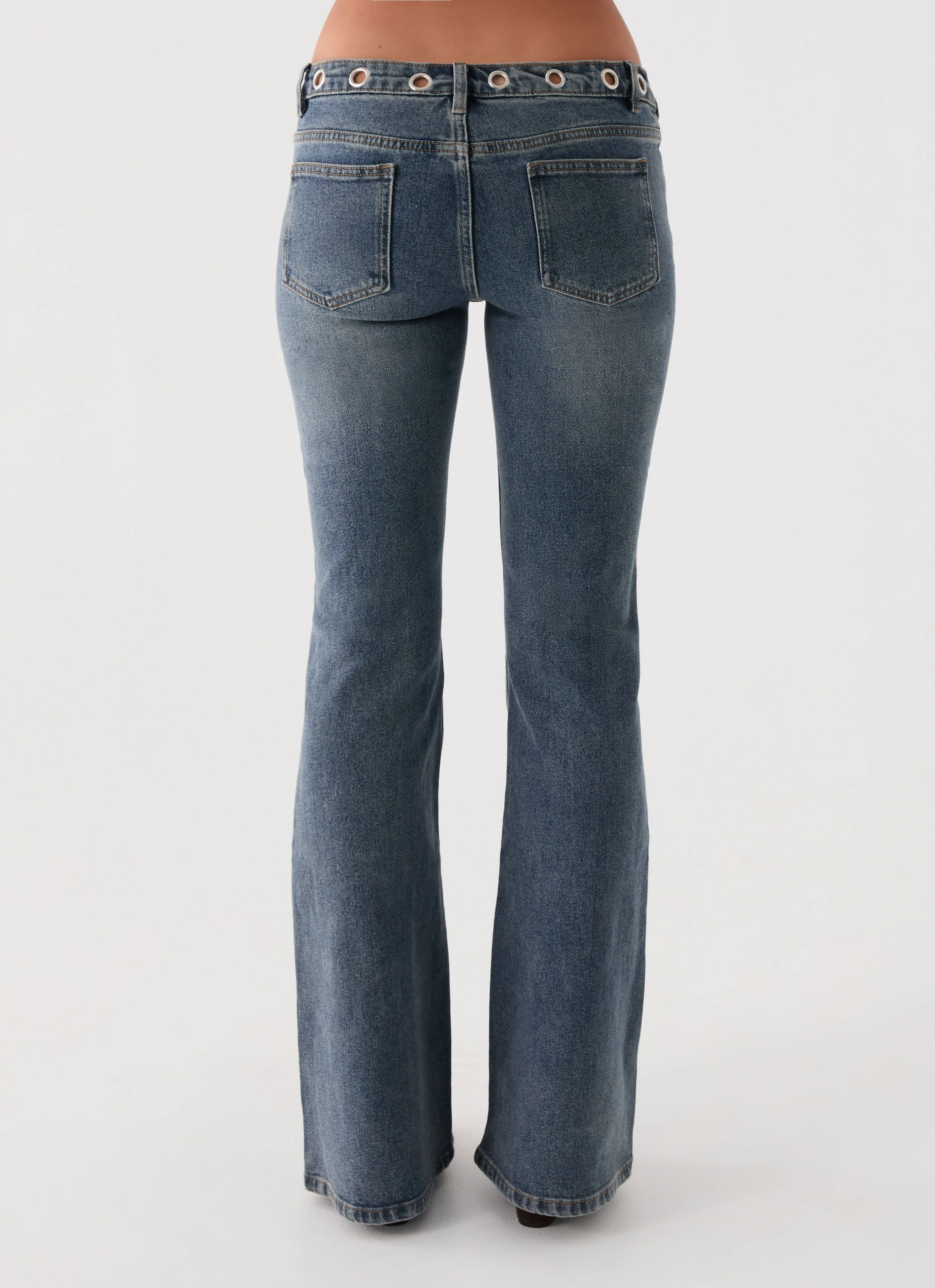 Carson Low Rise Eyelet Jeans - Blue Wash
